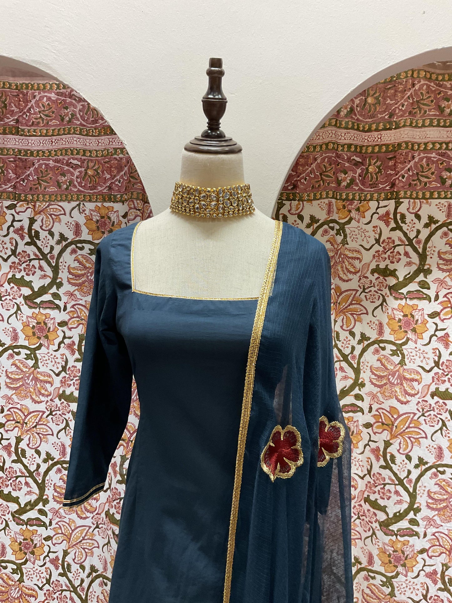 Midnight Blue Sharara Sleeved Set