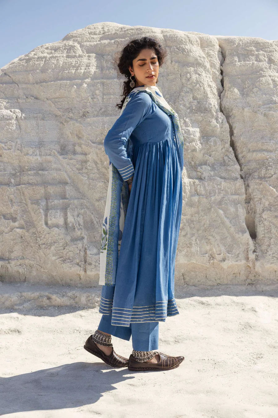 MUL COTTON BLUE ANARKALI SET