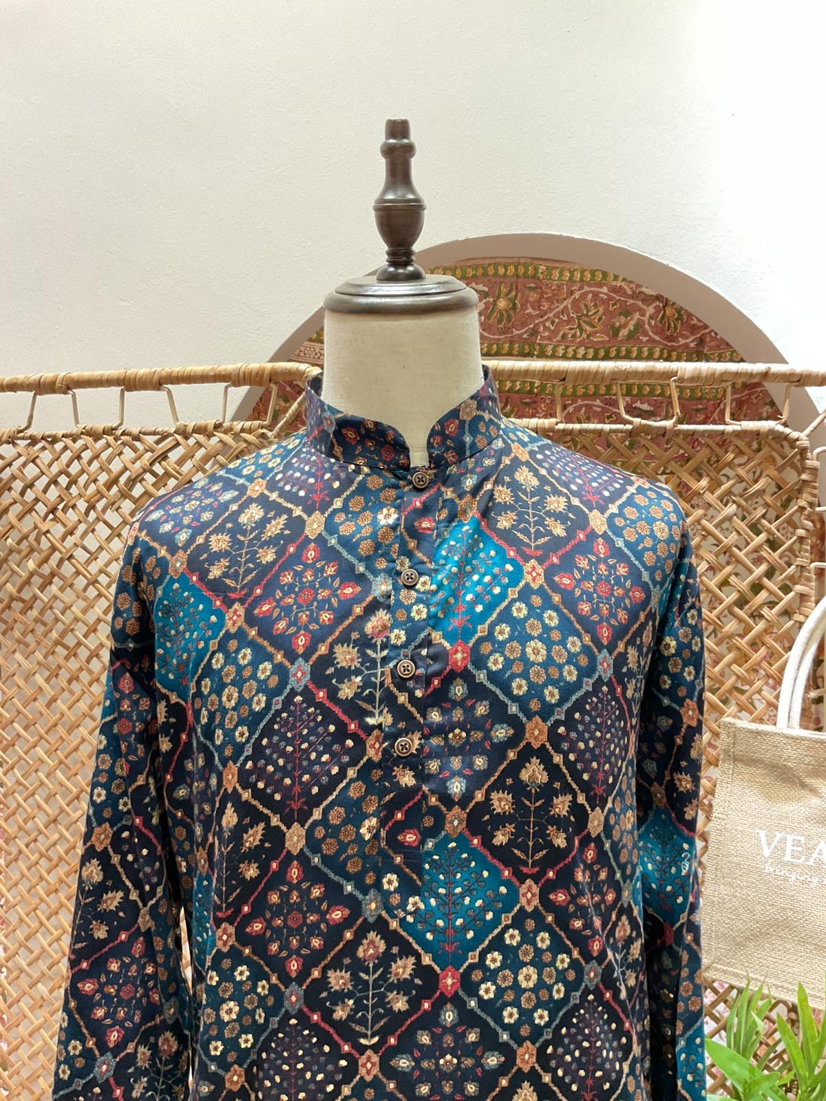 Blue Patchwork Long Kurta