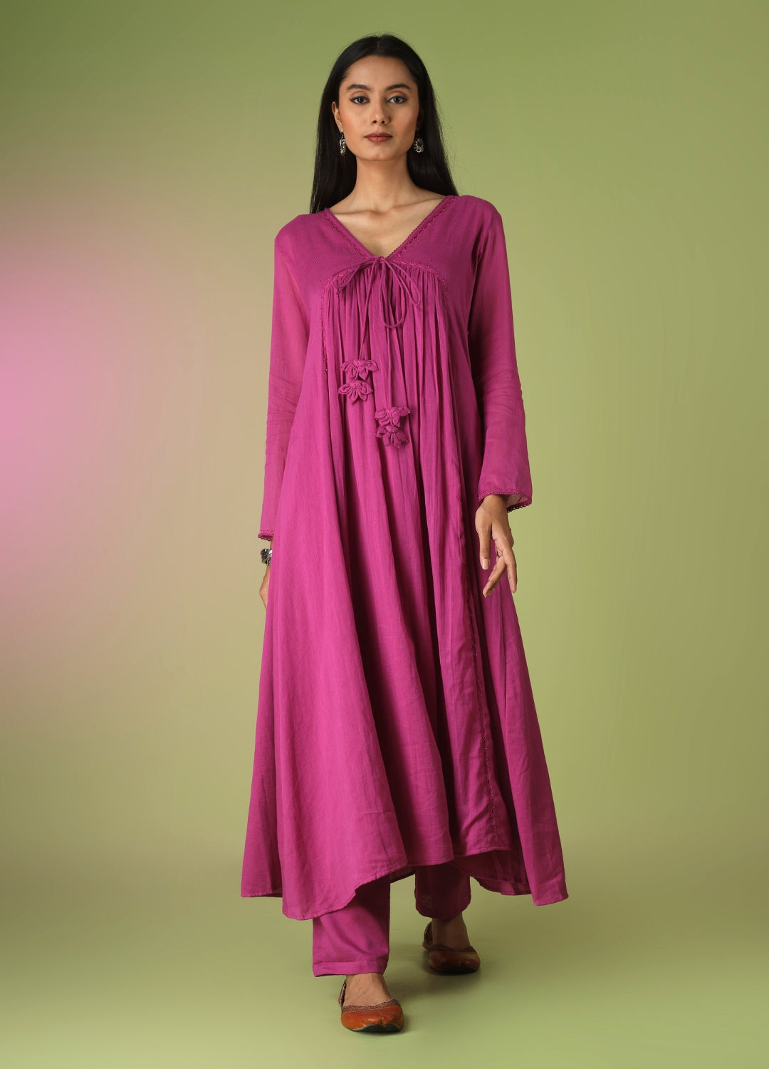 Raspberry Front Dori Anarkali Suit Set