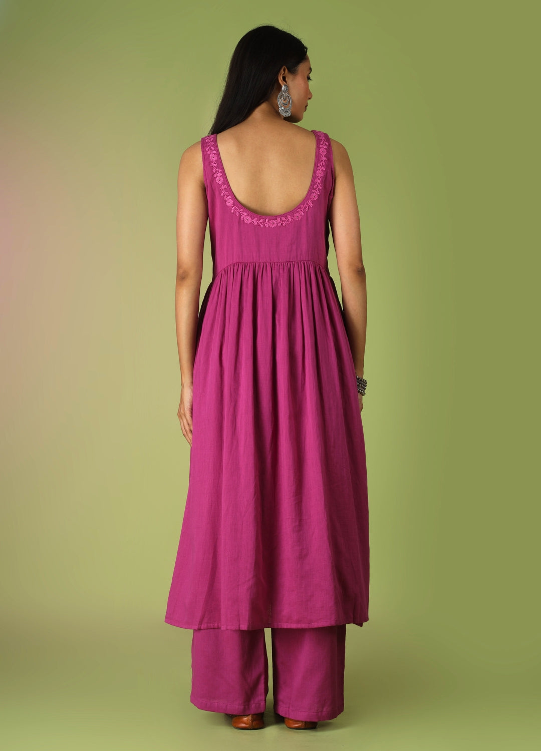 Raspberry Round Neck Anarkali Suit Set
