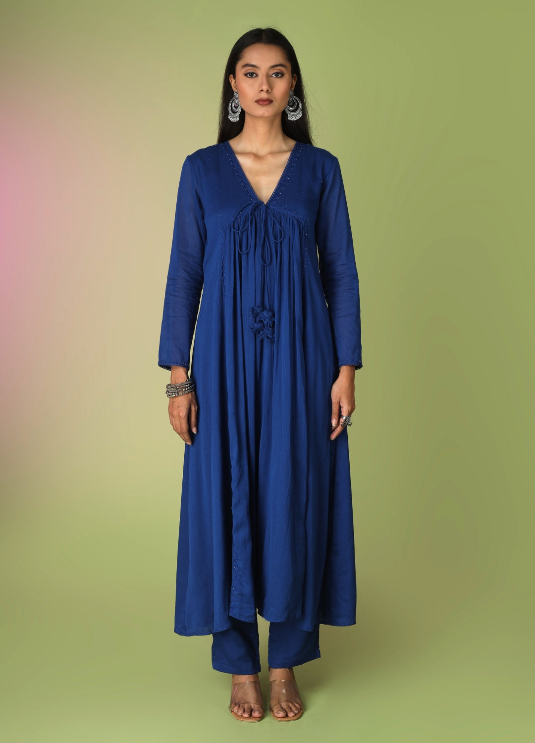 Royal Blue Front Dori Anarkali Suit Set