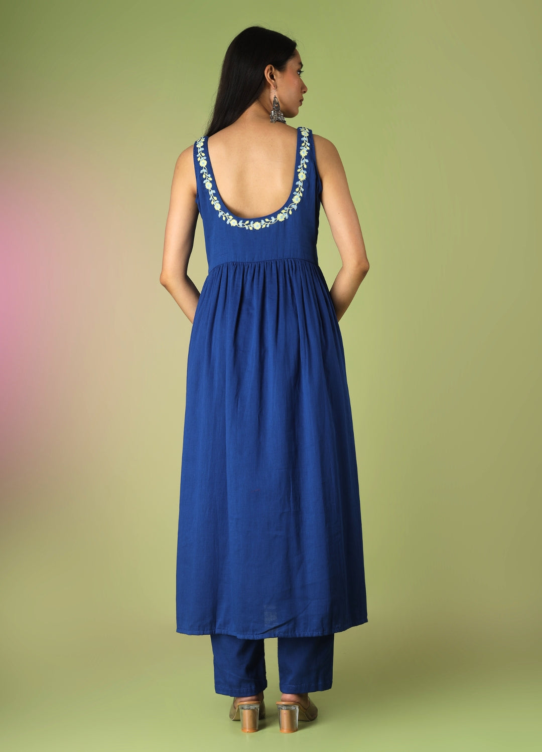 Royal Blue Round Neck Anarkali Suit Set