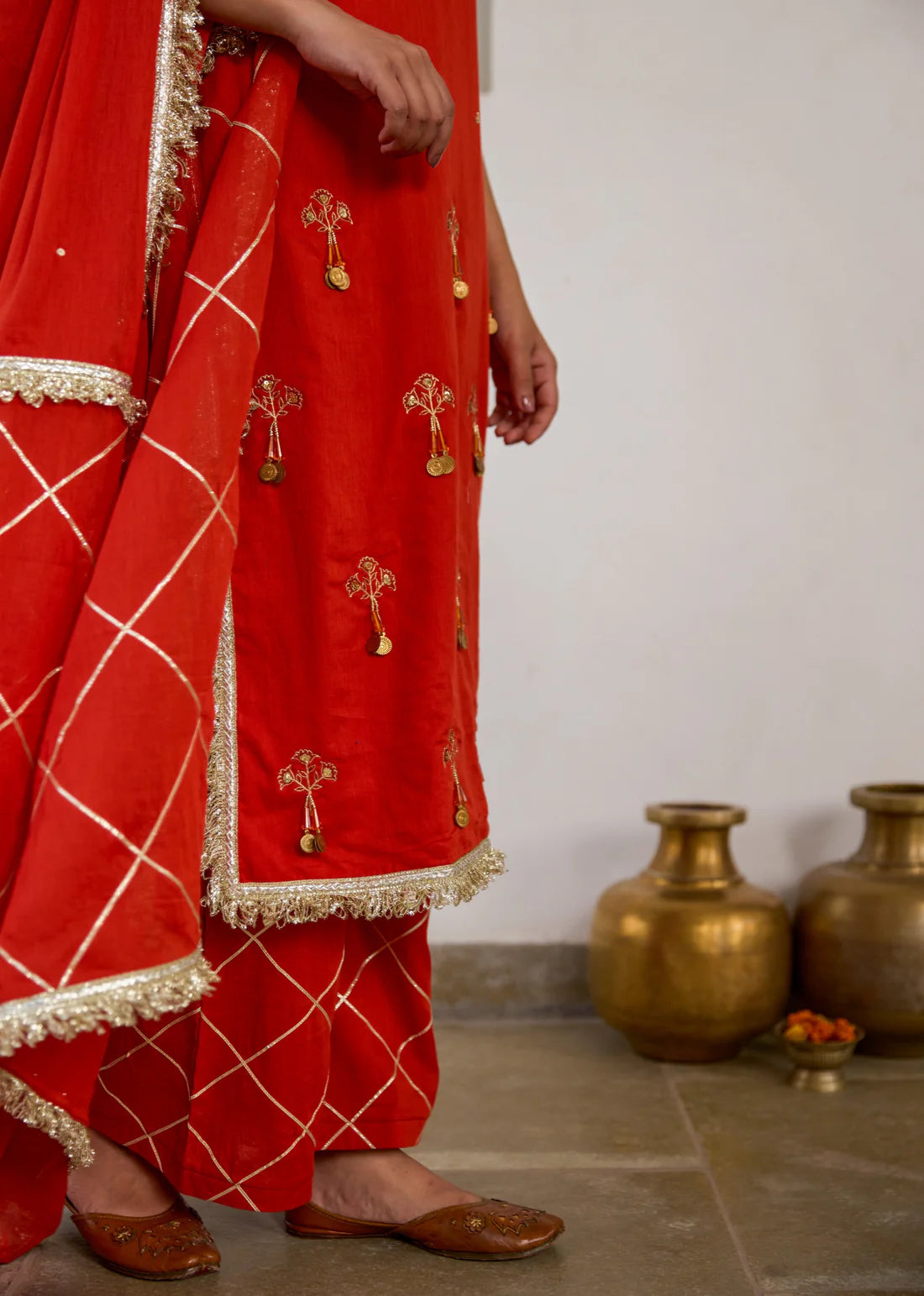 Halter Key Hole Straight Kurta Set - Kesar Orange