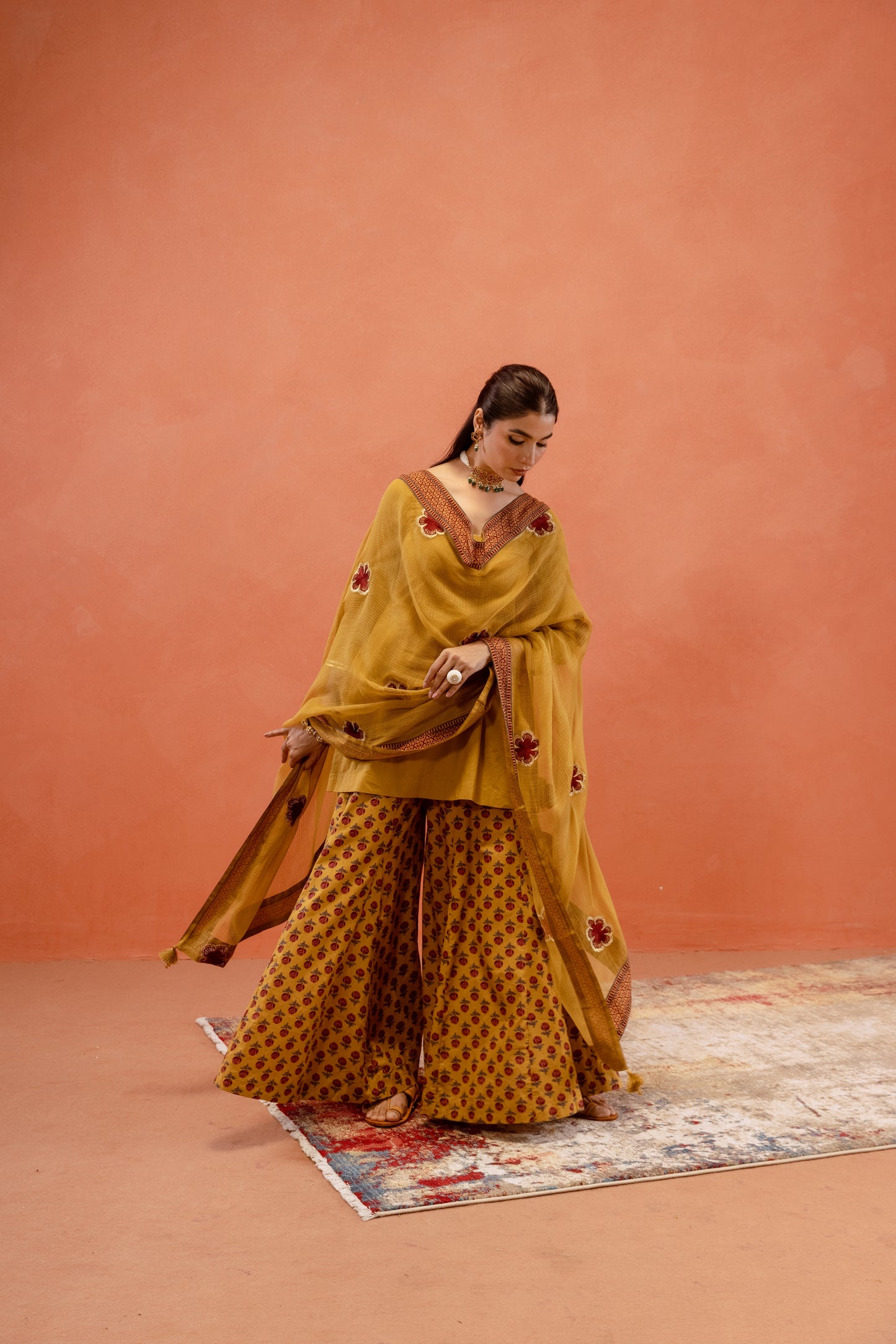 Marigold Glow Sharara Sleeved Set