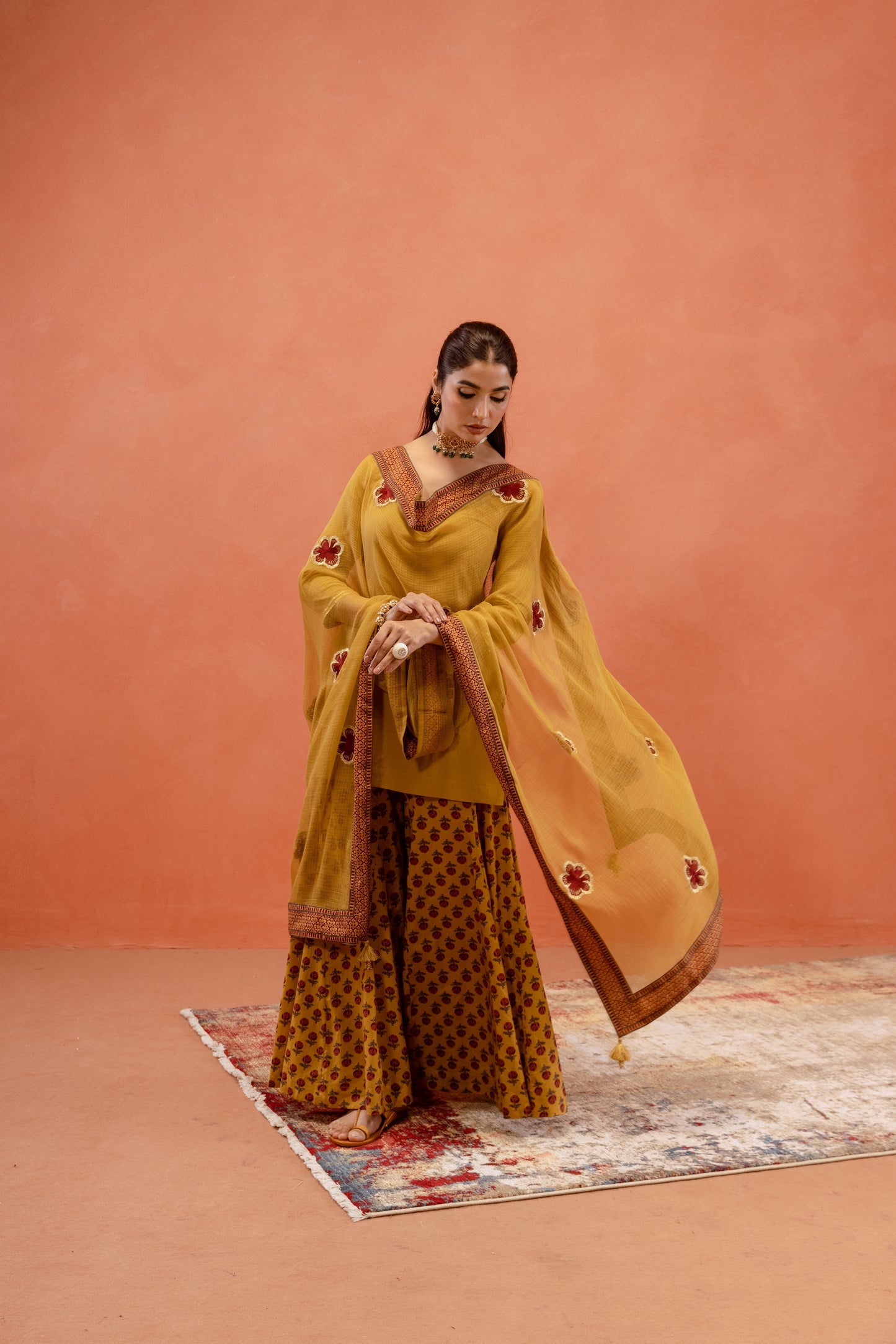Marigold Glow Sharara Sleeved Set