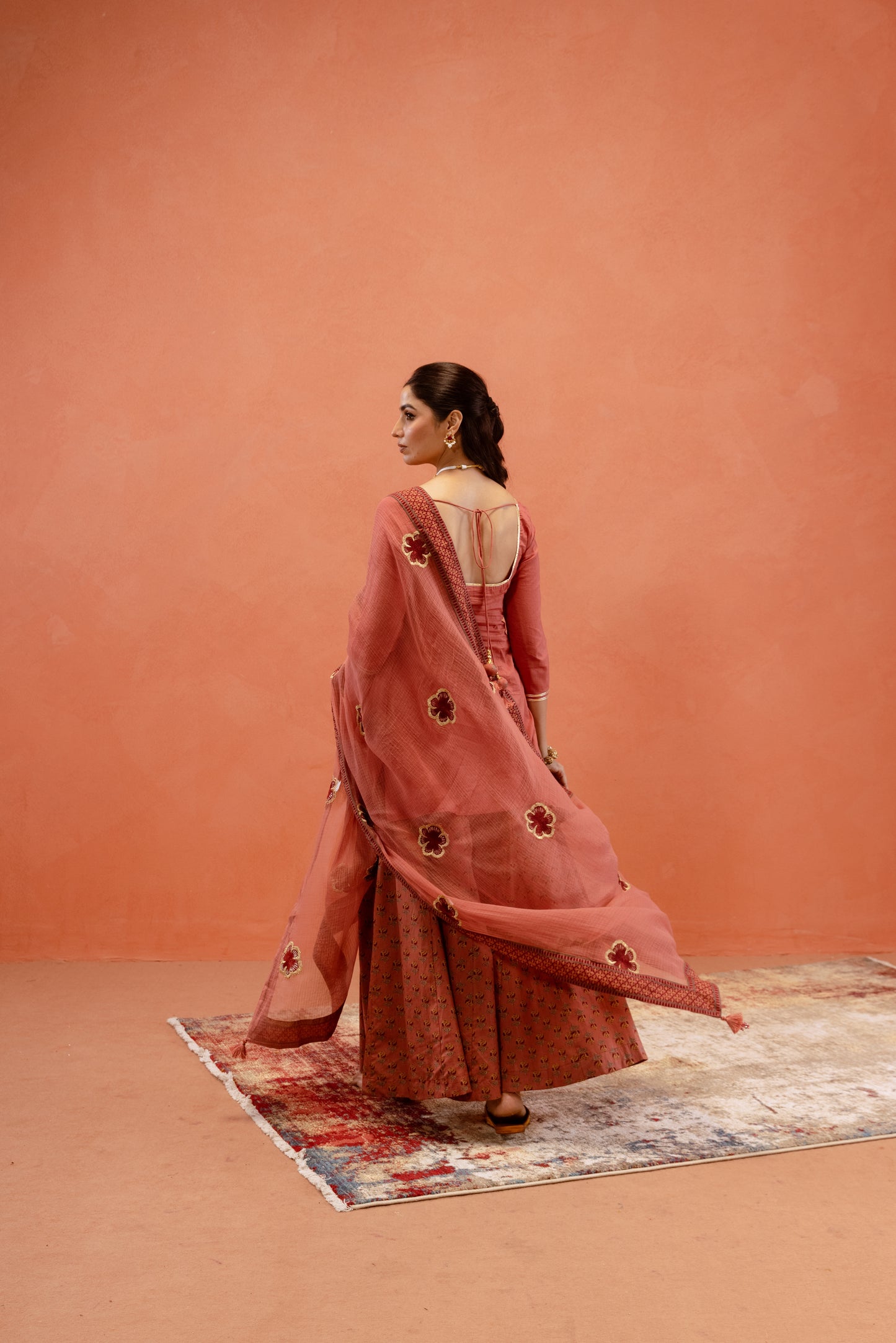 Dusky Rose Sharara Sleeved Set