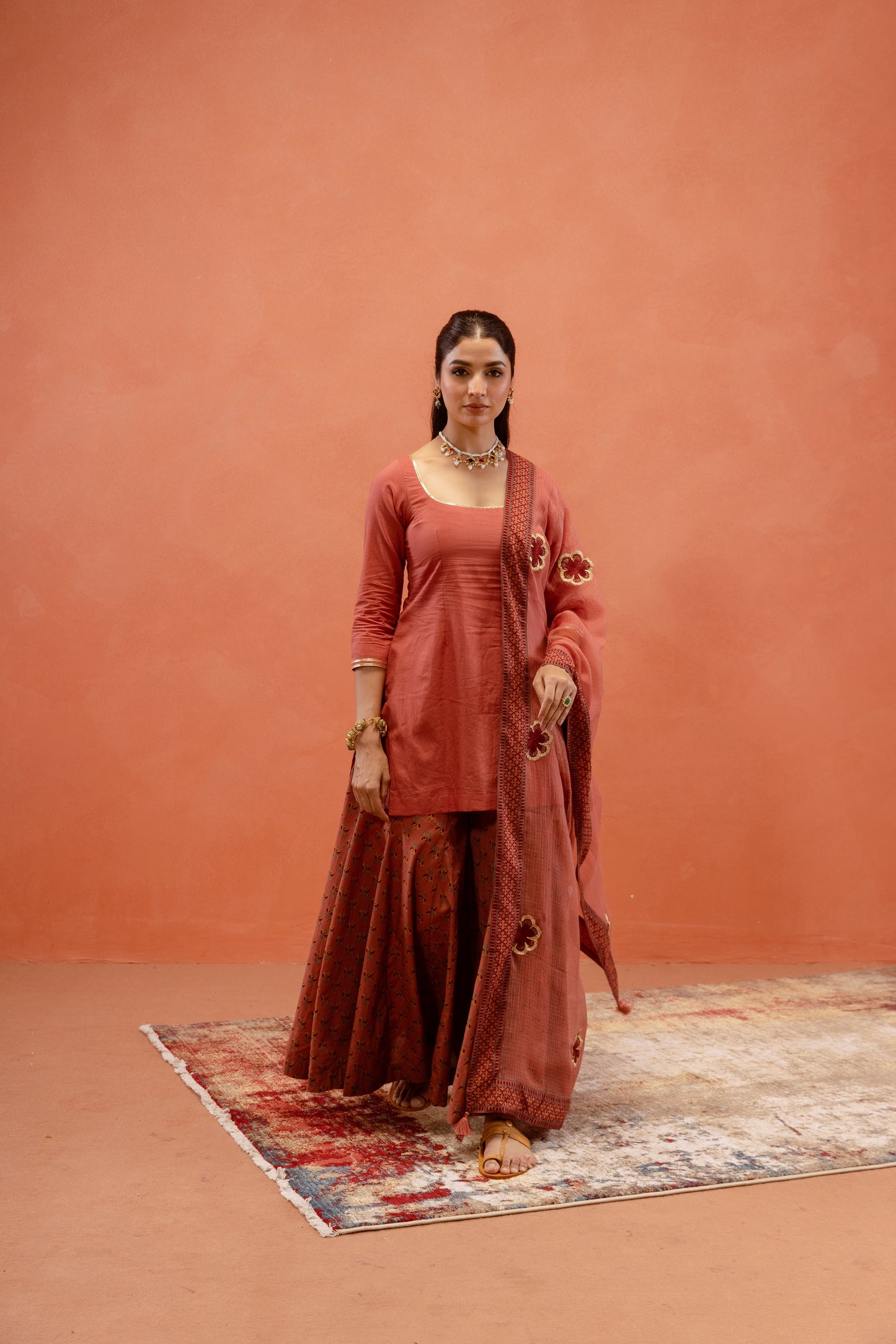 Dusky Rose Sharara Sleeved Set