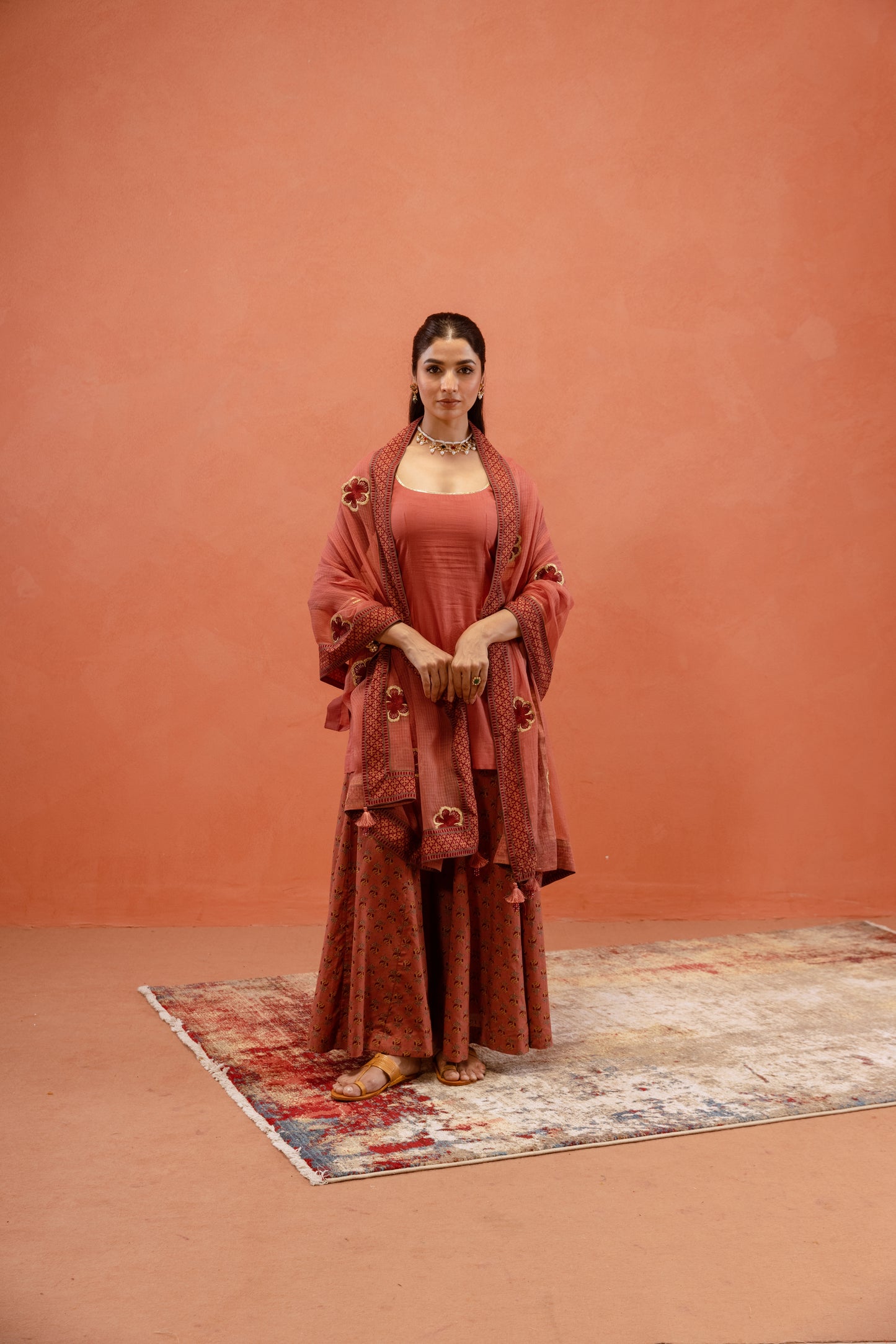 Dusky Rose Sharara Sleeved Set