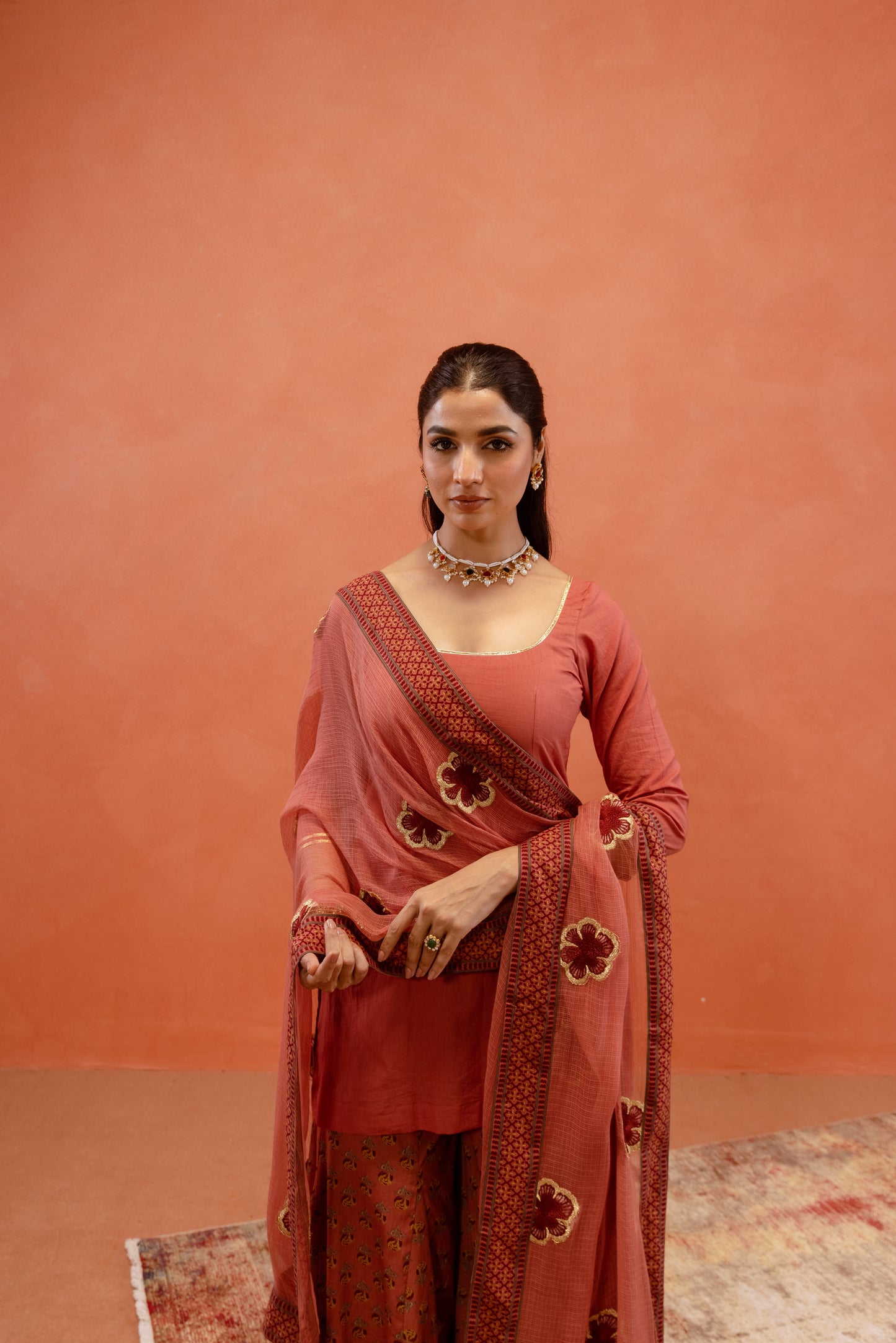 Dusky Rose Sharara Sleeved Set