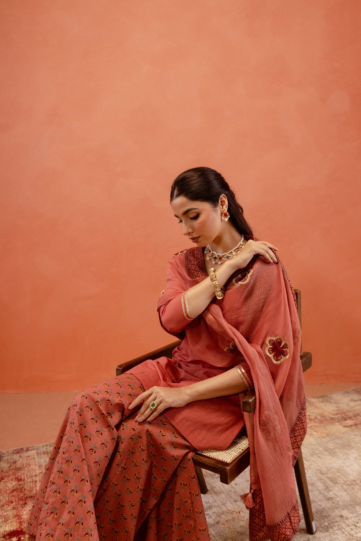 Dusky Rose Sharara Sleeved Set