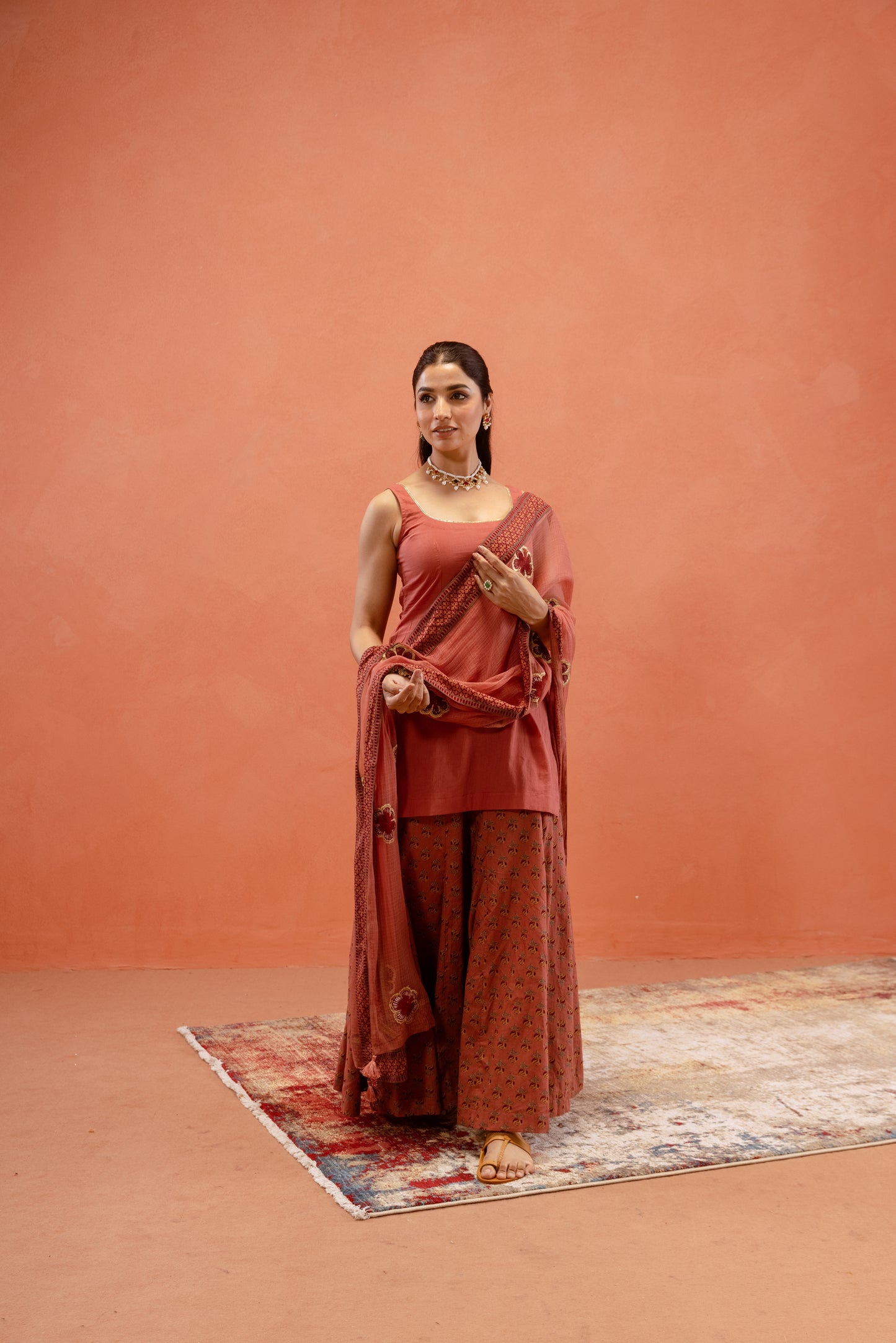 Dusky Rose Sharara Sleeveless Set