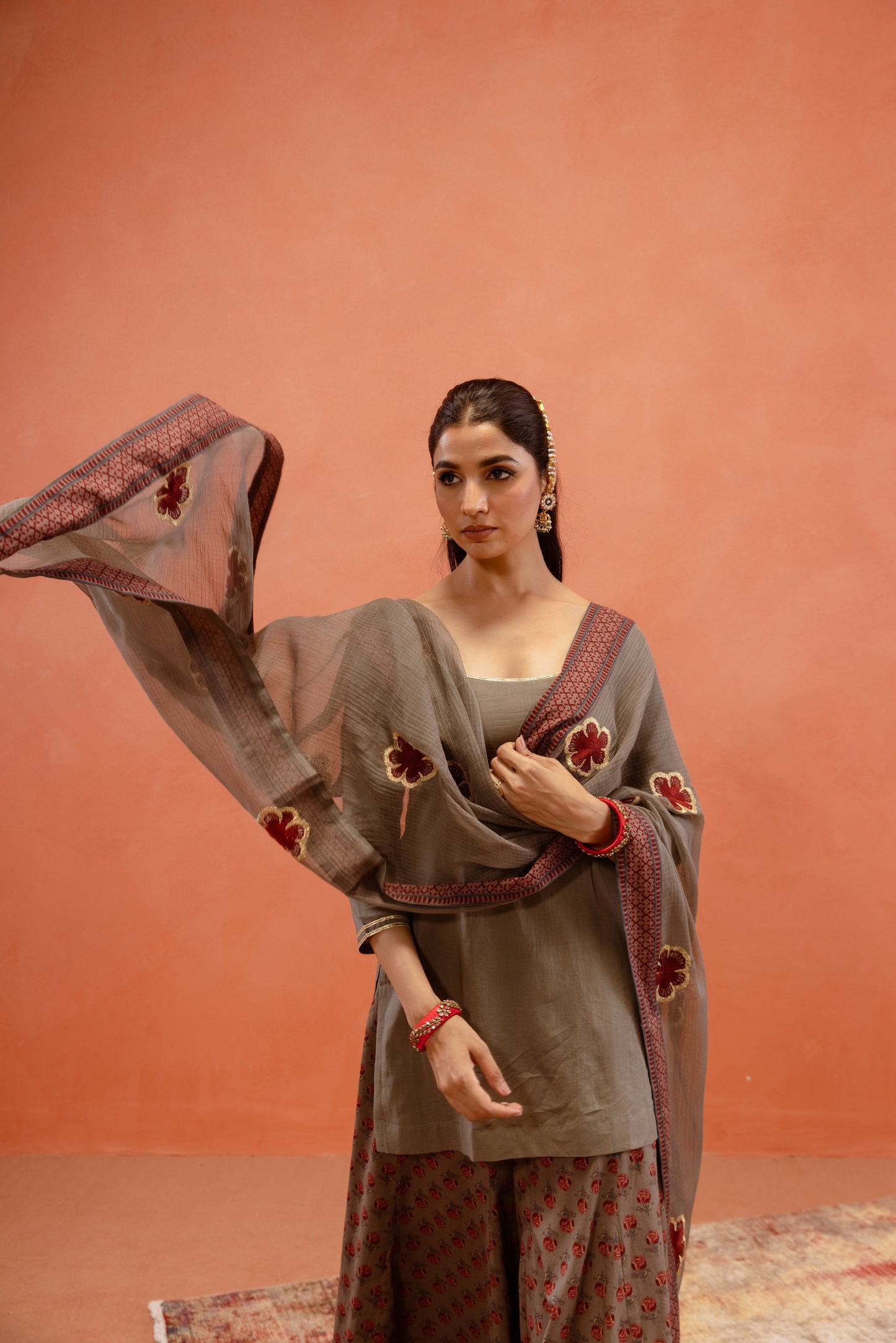 Silver Mist Sharara Sleeved Set