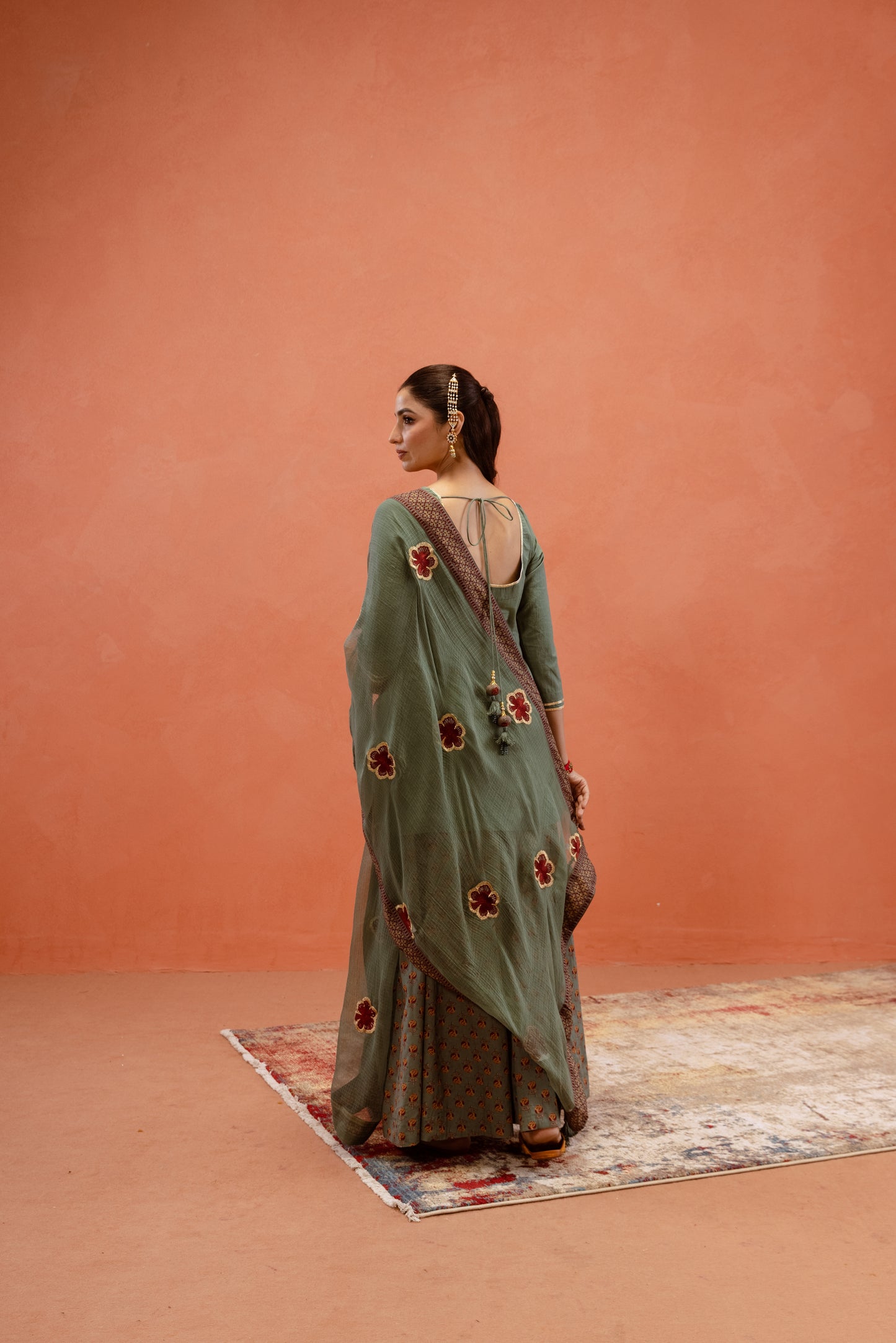Teal Bloom Sharara Sleeved Set