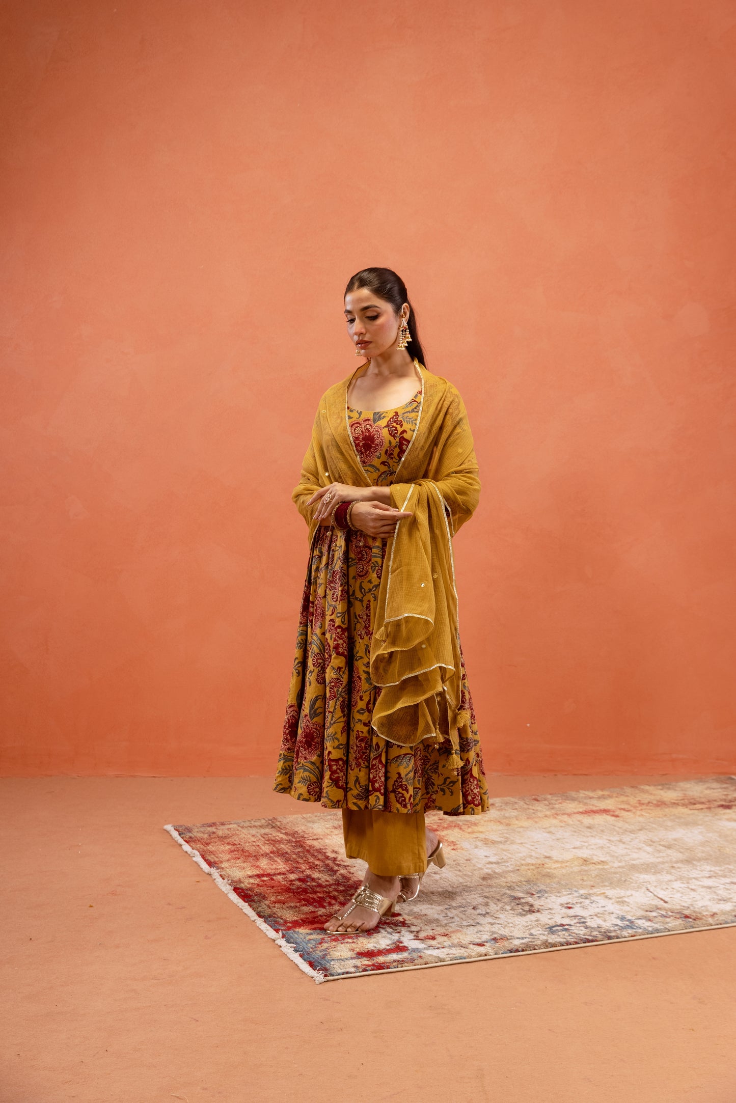 Marigold Glow Sleeved Anarkali Suit