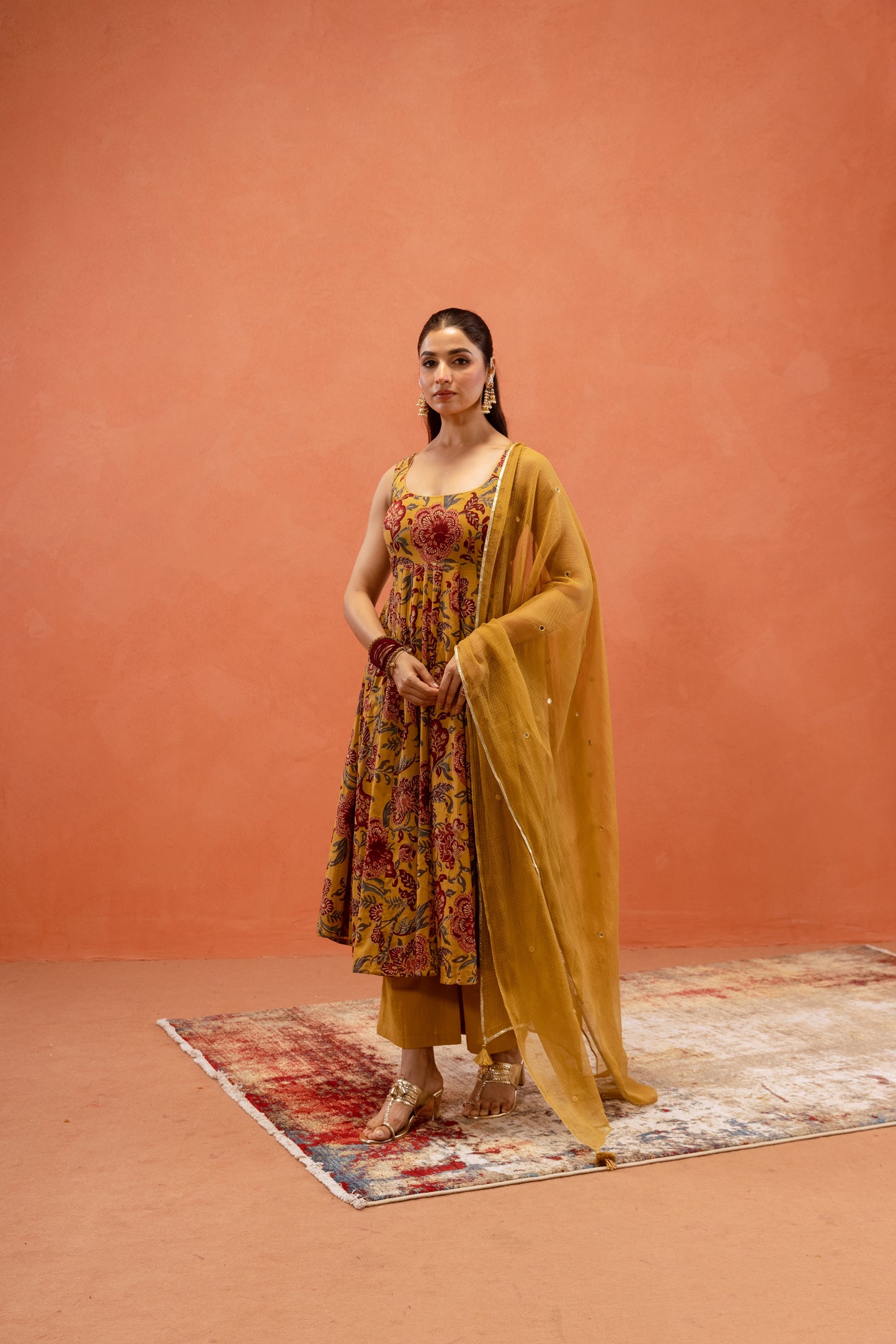 Marigold Glow Sleeveless Anarkali Suit