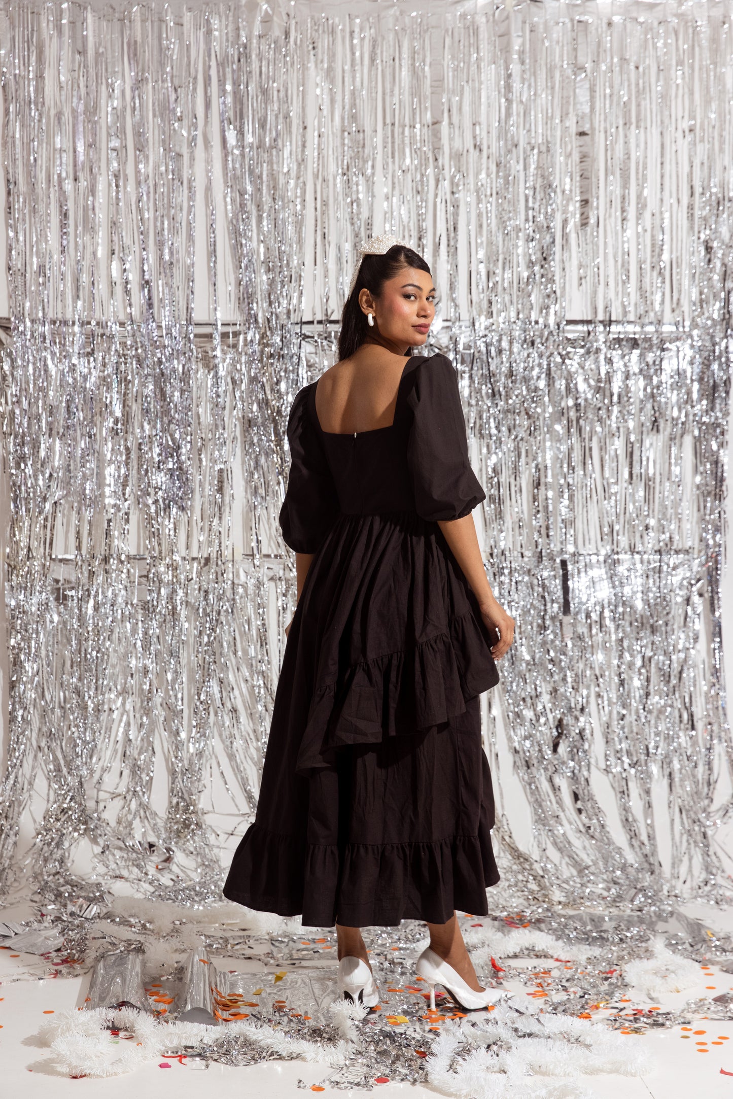 Black Sleeved Ruffled Dress