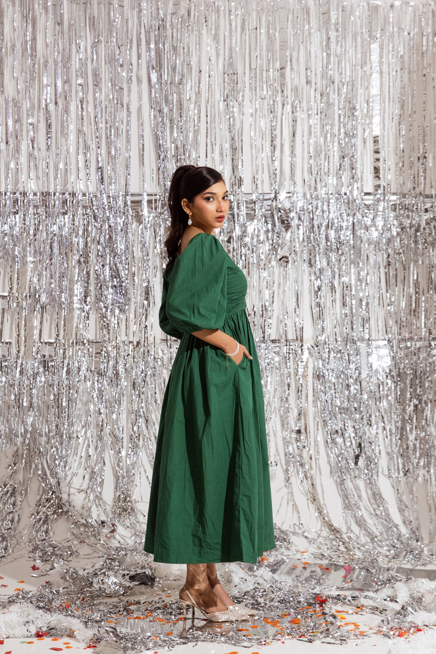 Green Ruched Maxi Dress