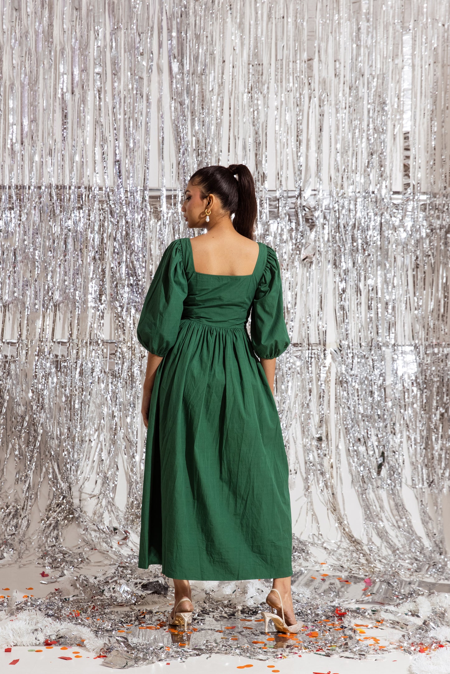 Green Ruched Maxi Dress