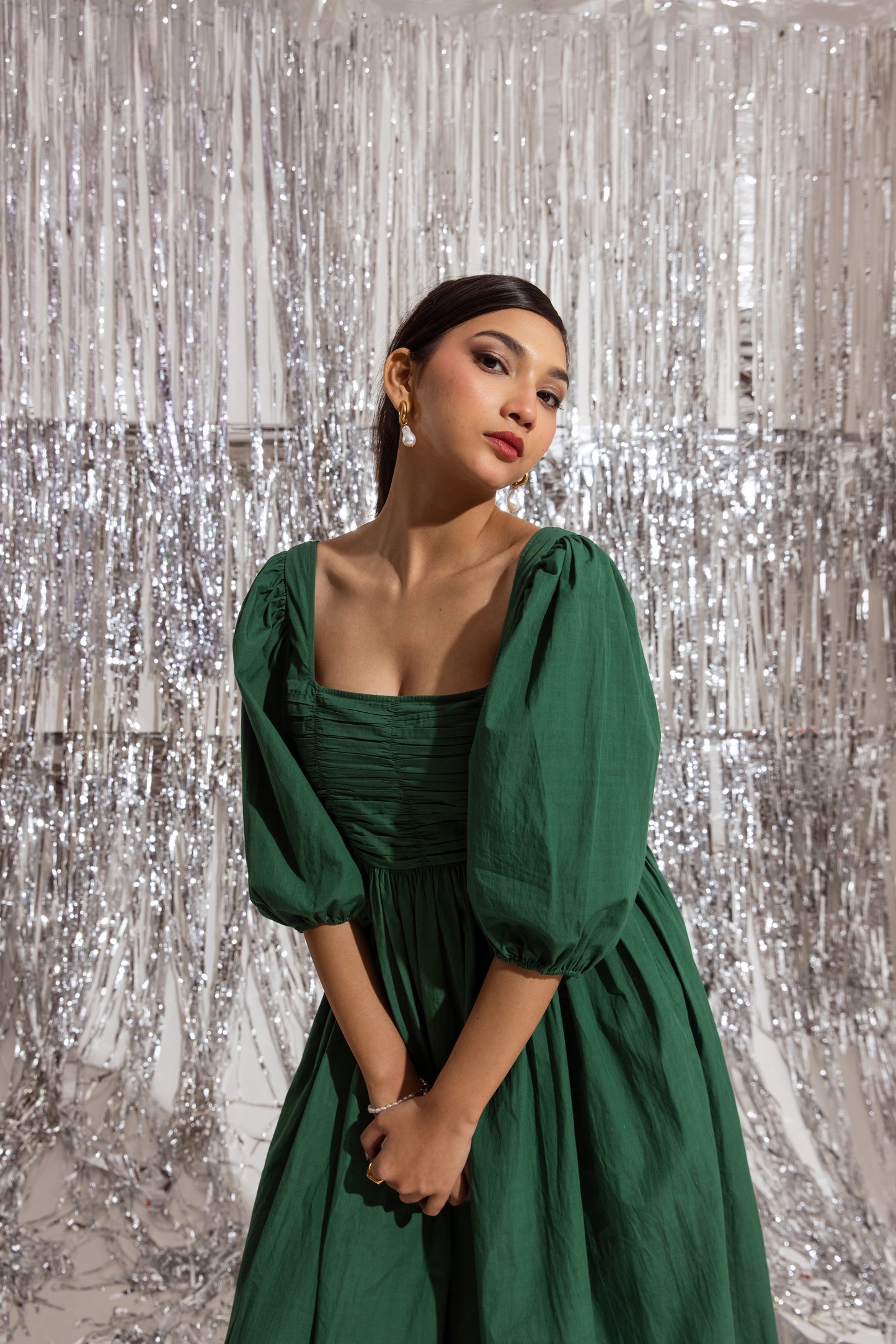 Green Ruched Maxi Dress