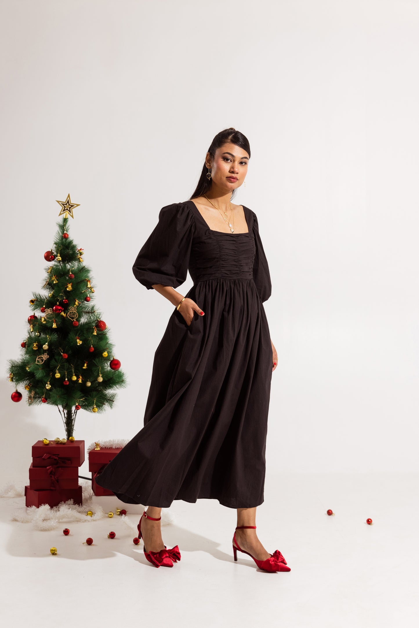 Black Ruched Maxi Dress