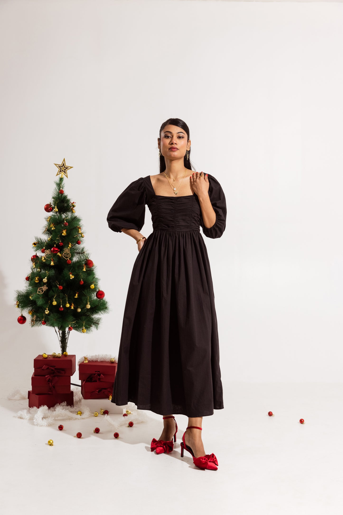 Black Ruched Maxi Dress