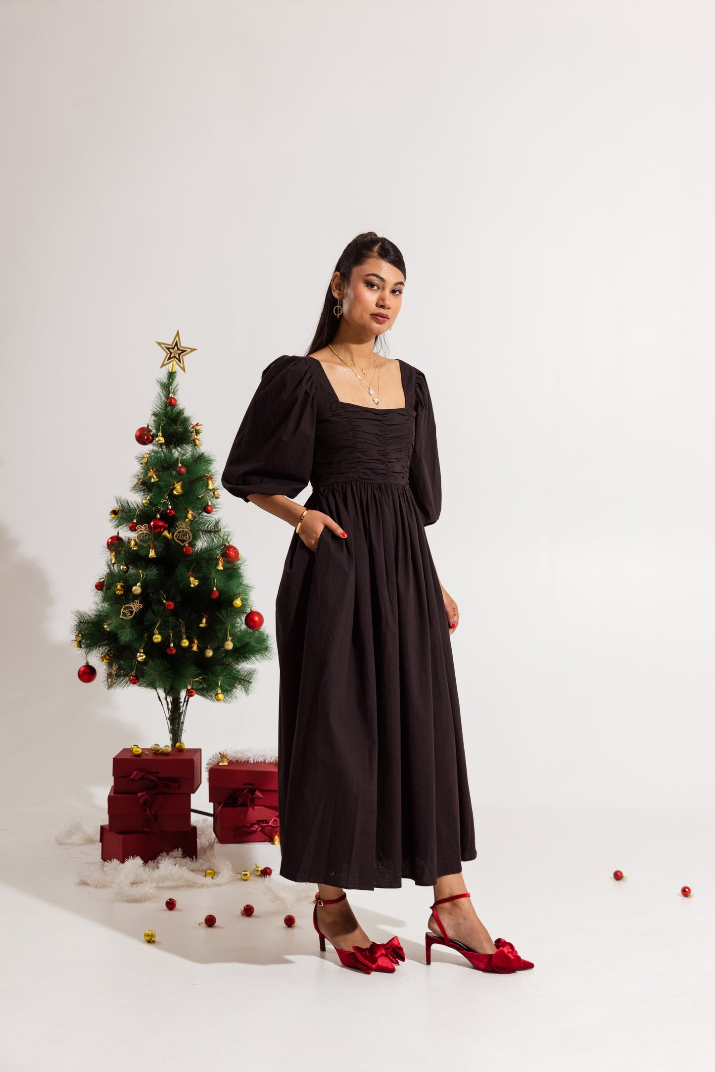 Black Ruched Maxi Dress