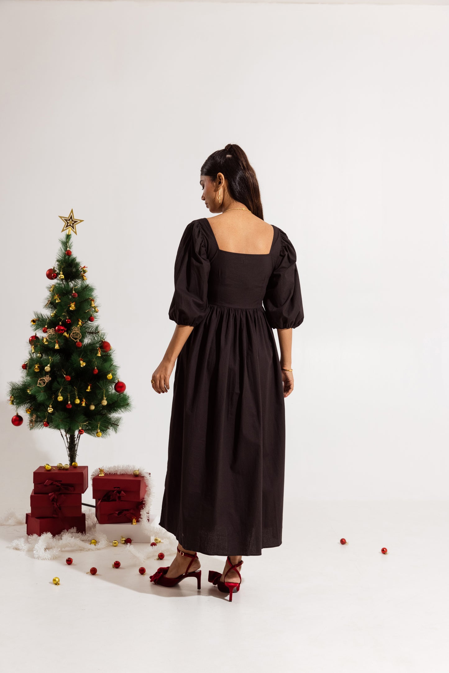 Black Ruched Maxi Dress