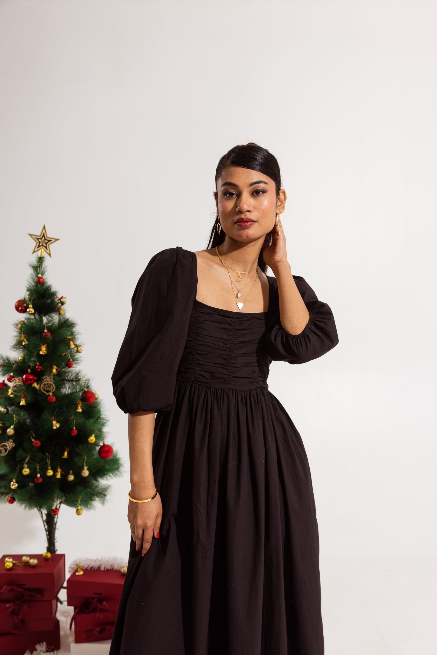 Black Ruched Maxi Dress