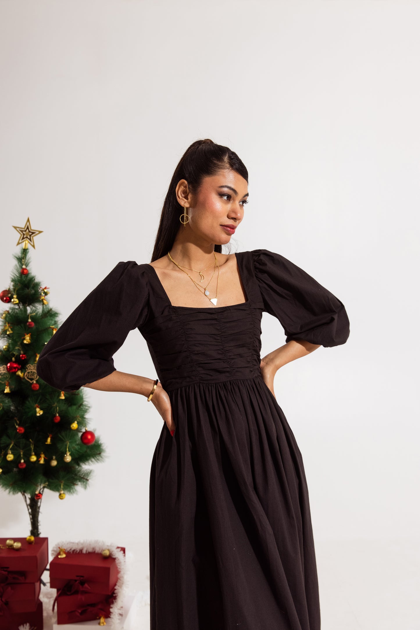 Black Ruched Maxi Dress