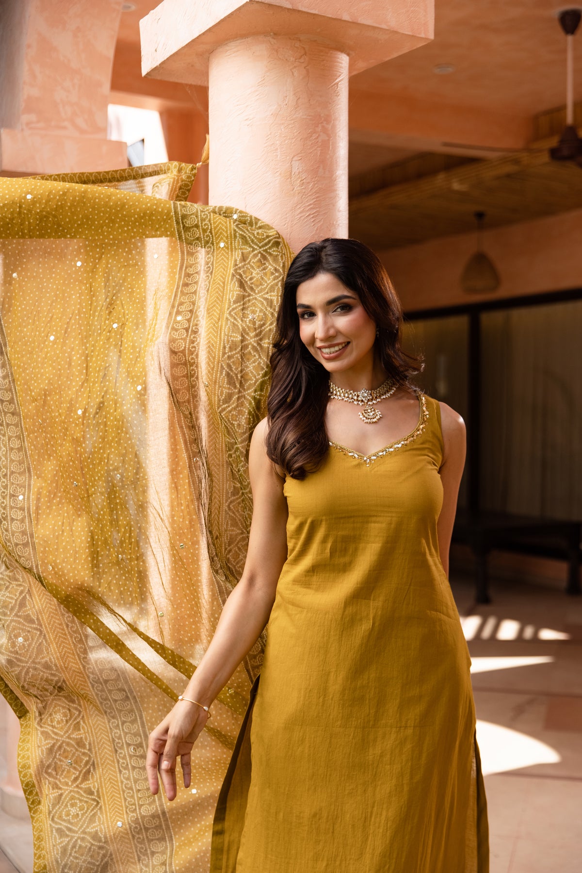 Zaitoon Sleeveless - Straight Cut Suit (Olive Green)