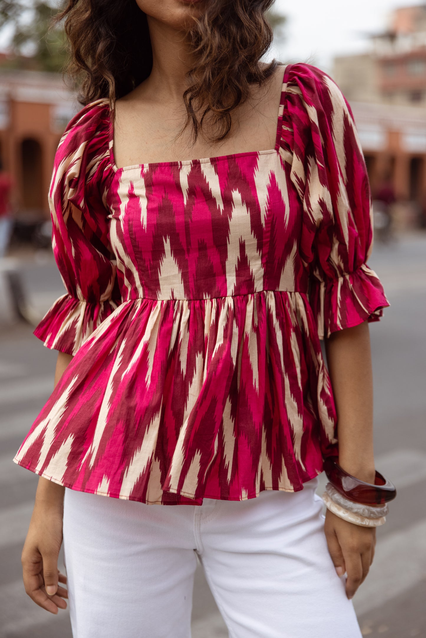 The Jaipur Zig Top Sleeved - Pink