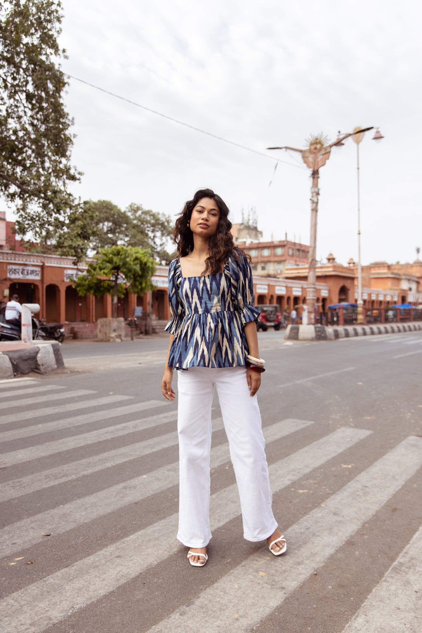 The Jaipur Zig Top Sleeved - Blue