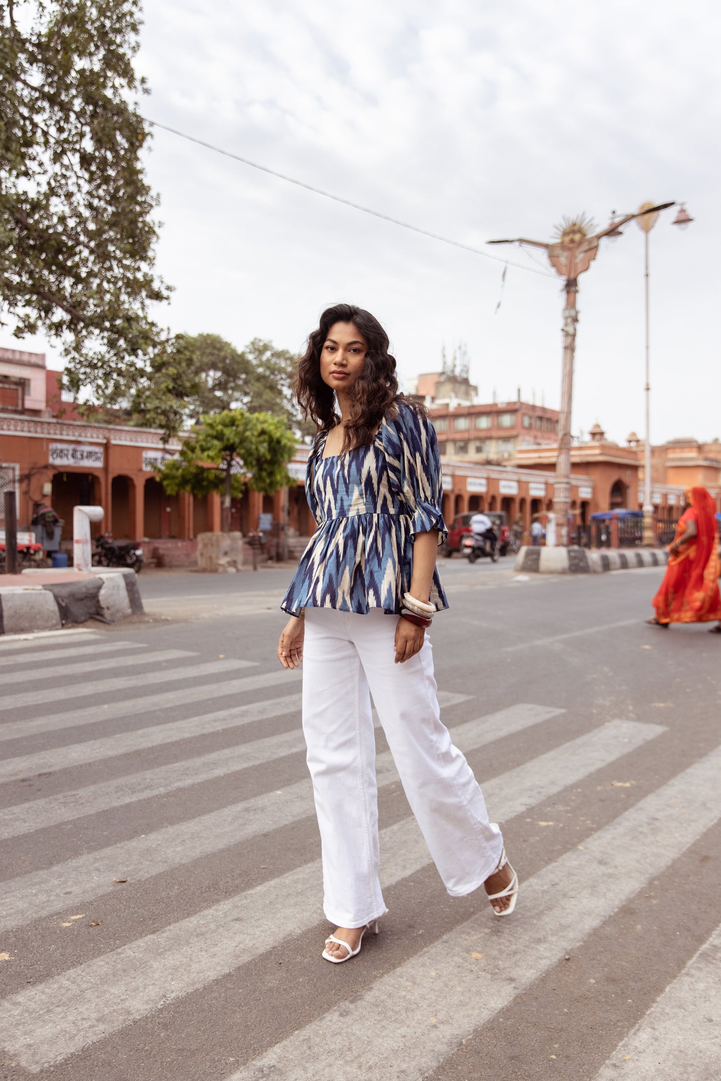 The Jaipur Zig Top Sleeved - Blue