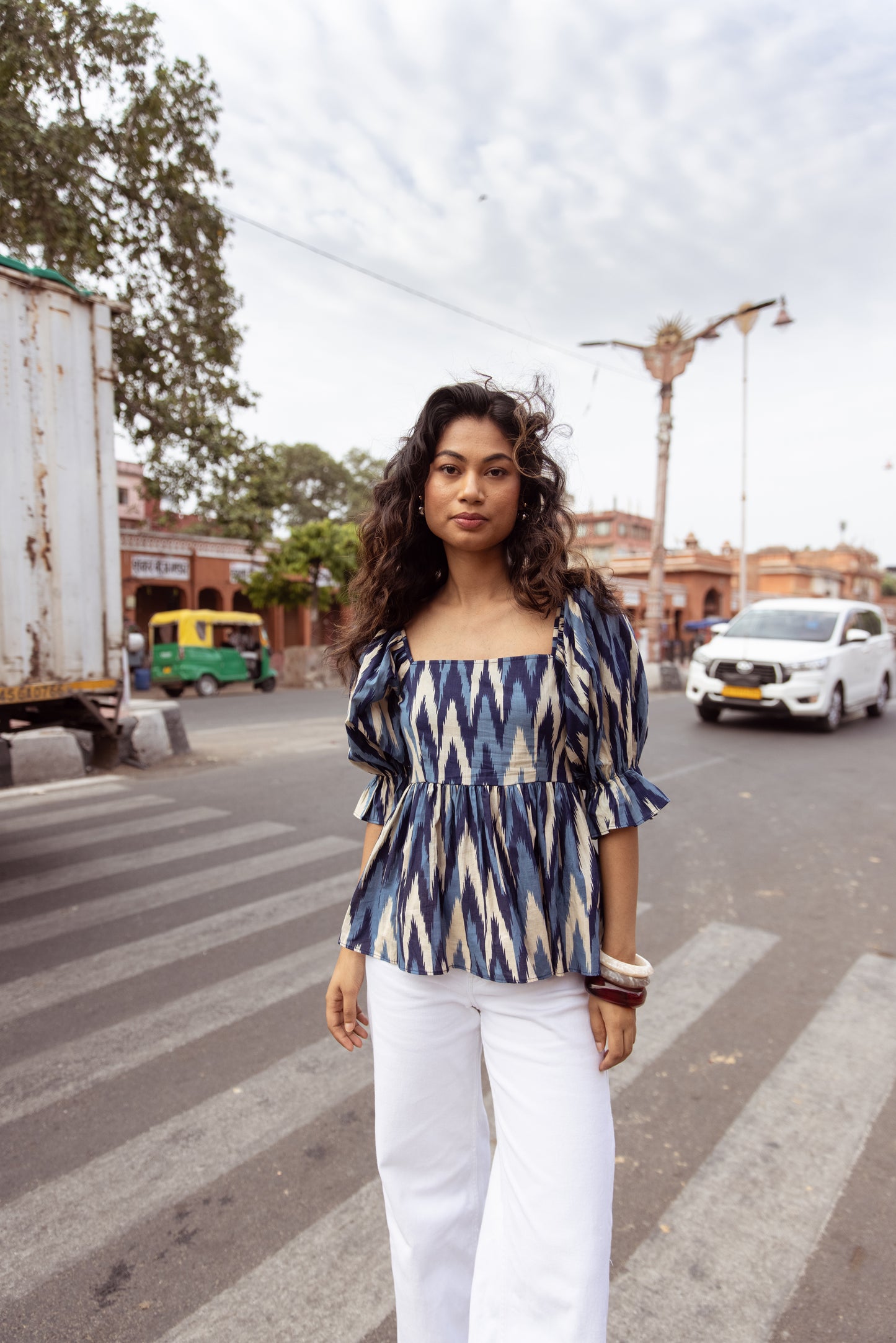 The Jaipur Zig Top Sleeved - Blue