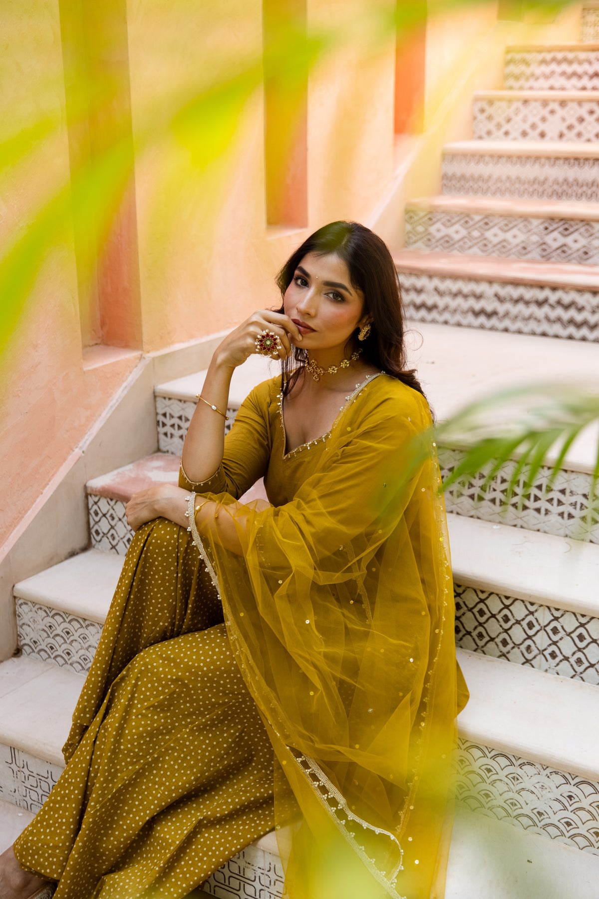 Zaitoon Sleeved - Sharara Set (Olive Green)