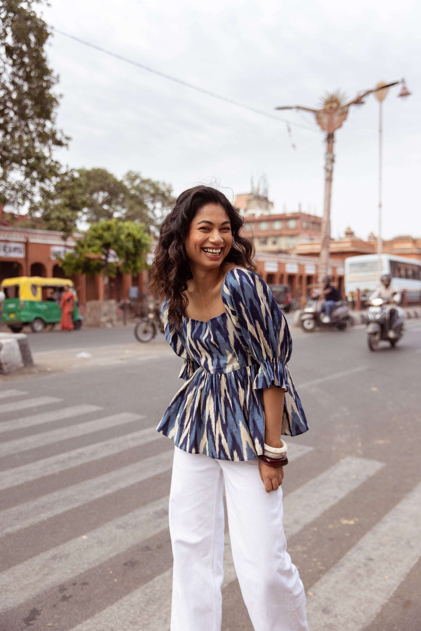 The Jaipur Zig Top Sleeved - Blue