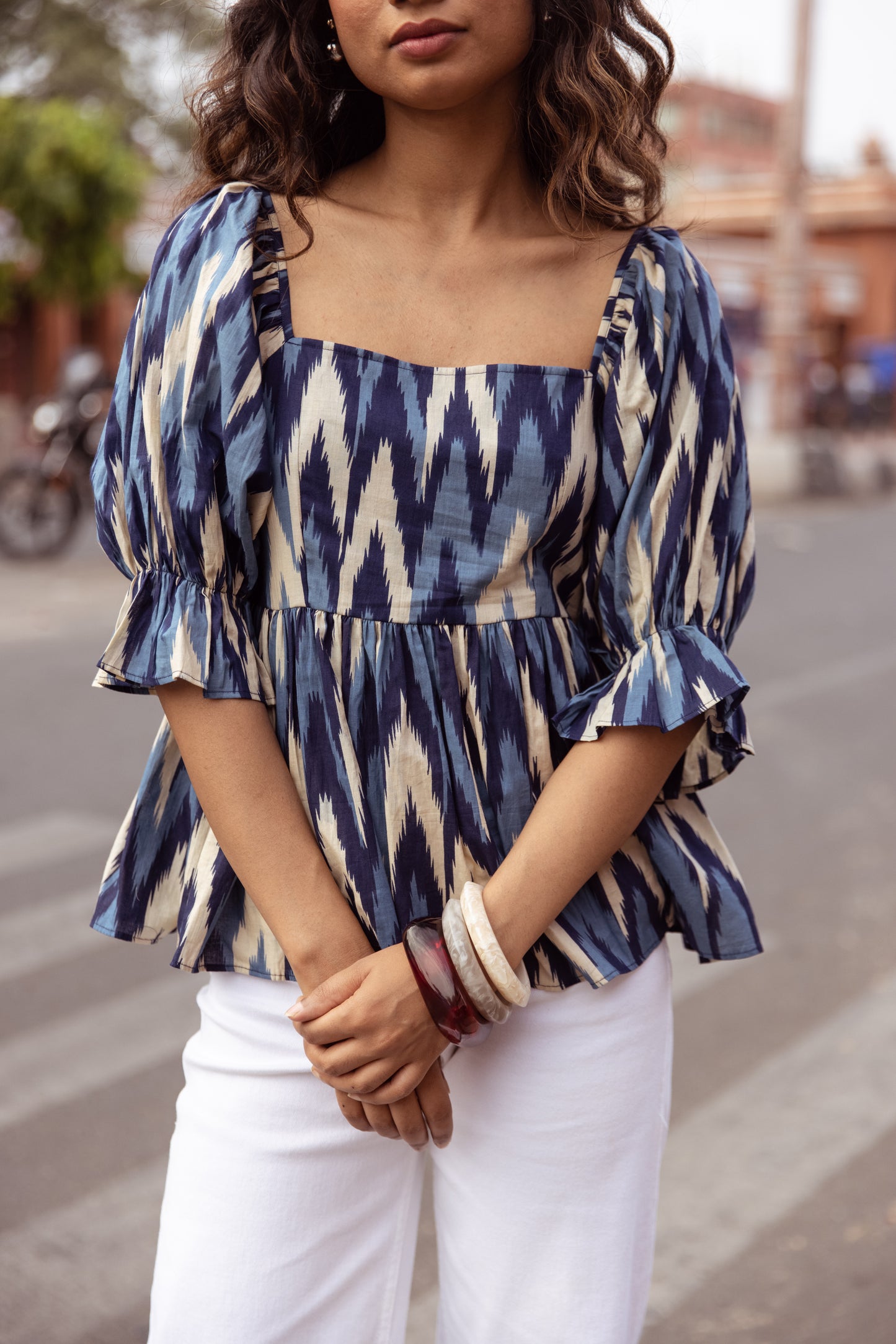 The Jaipur Zig Top Sleeved - Blue