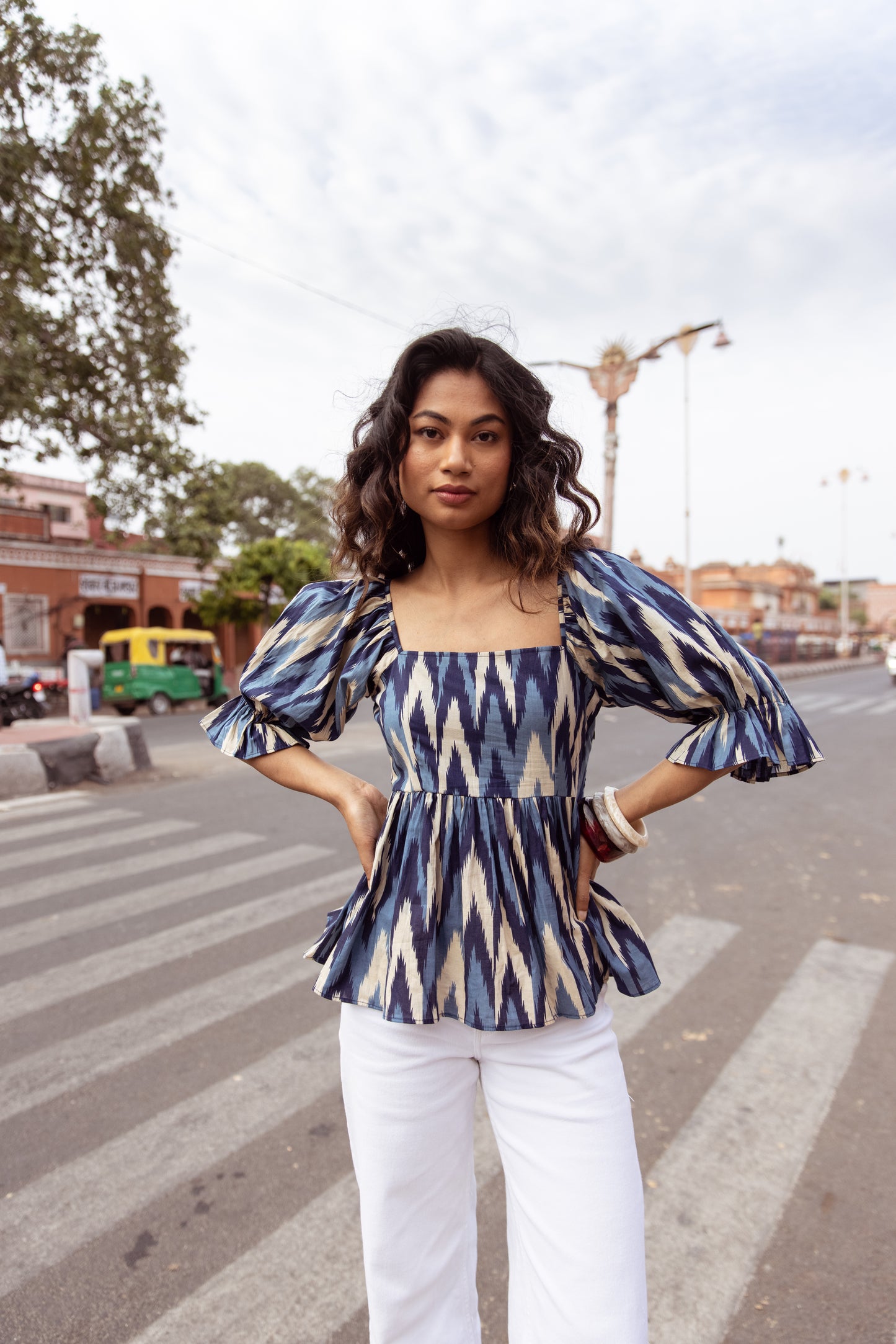 The Jaipur Zig Top Sleeved - Blue