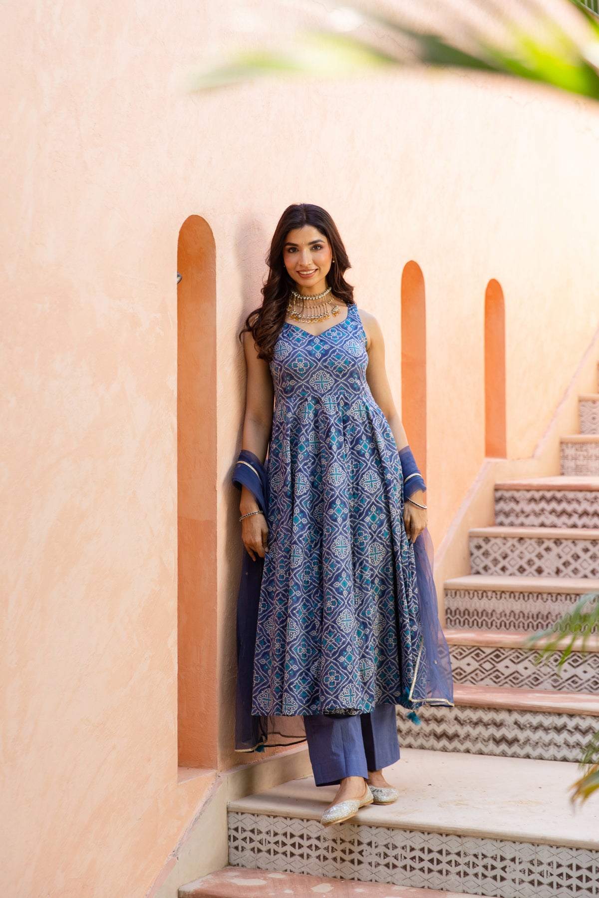 Neel Sleeveless - Anarkali Suit (Blue)
