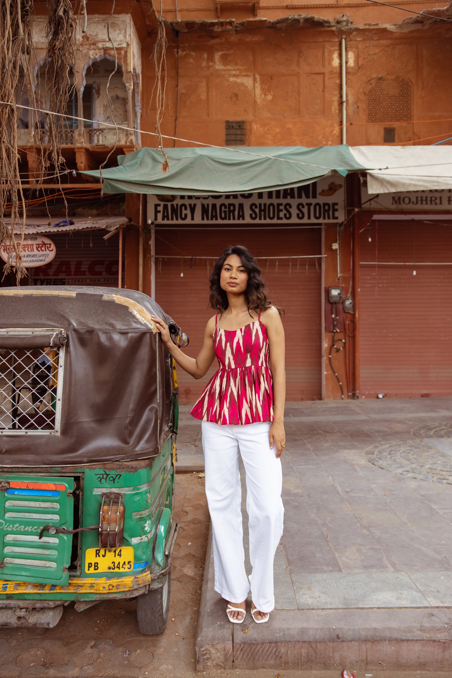 The Jaipur Zig Thin Strap Top- Pink