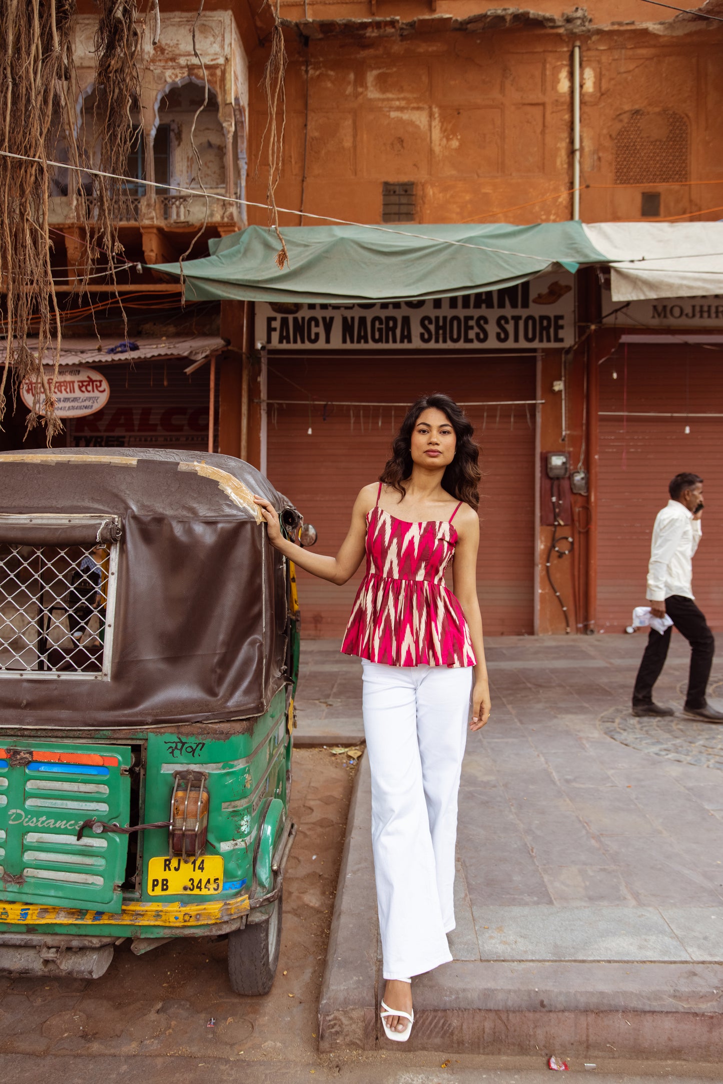The Jaipur Zig Thin Strap Top- Pink