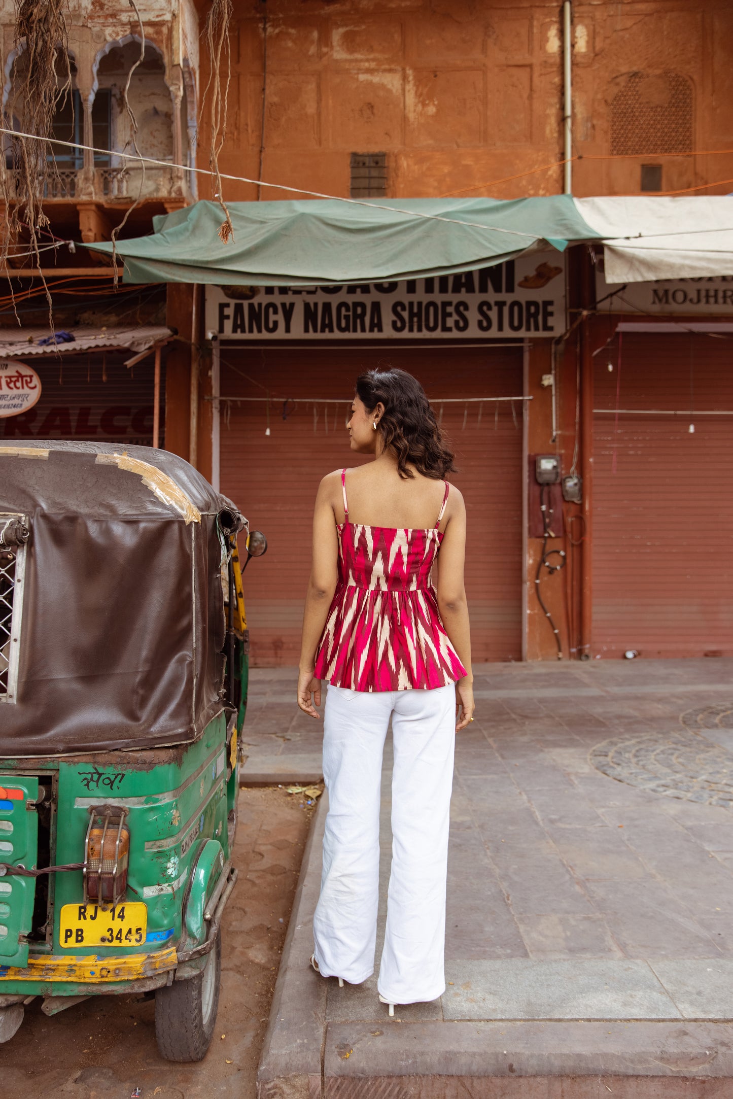 The Jaipur Zig Thin Strap Top- Pink