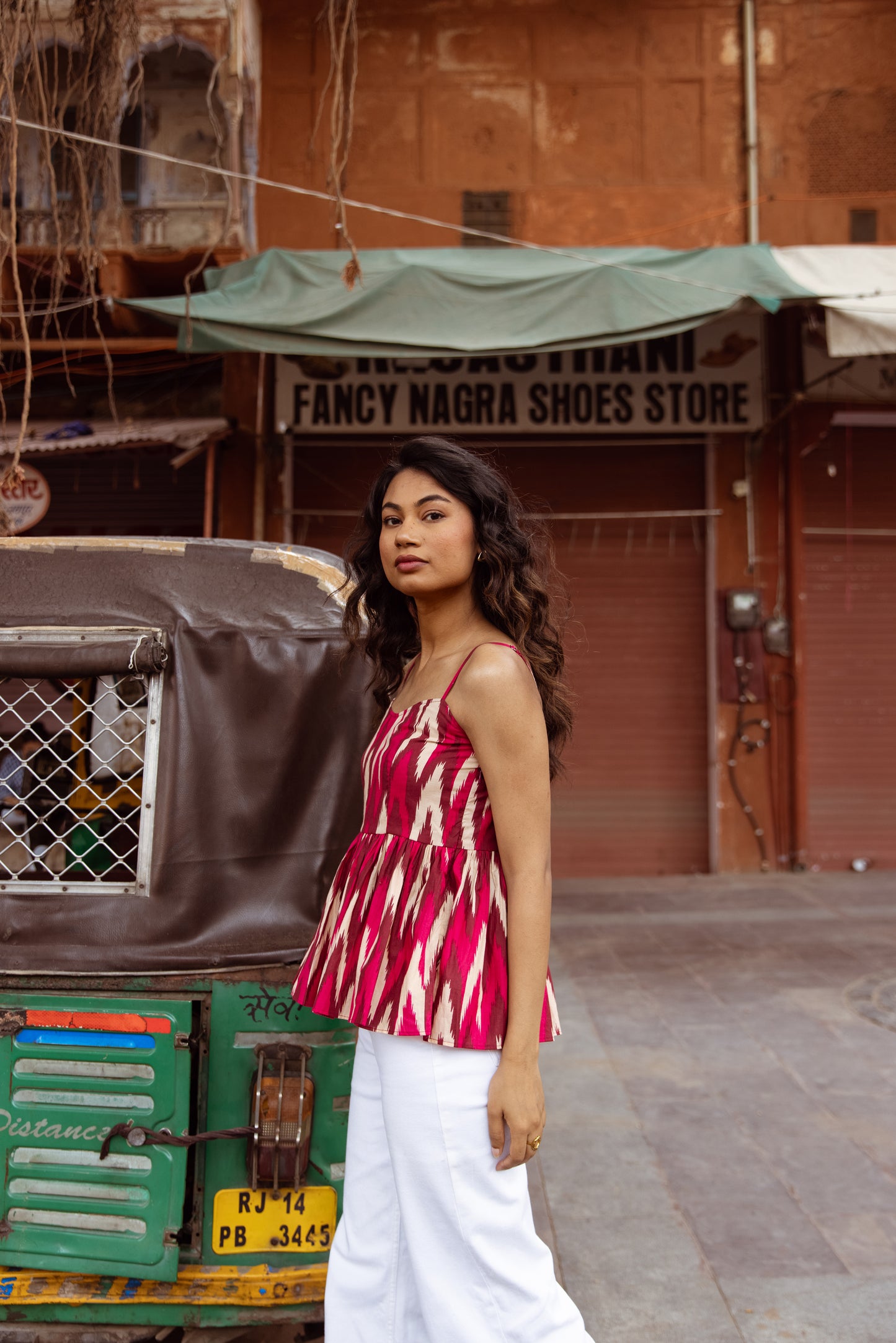 The Jaipur Zig Thin Strap Top- Pink