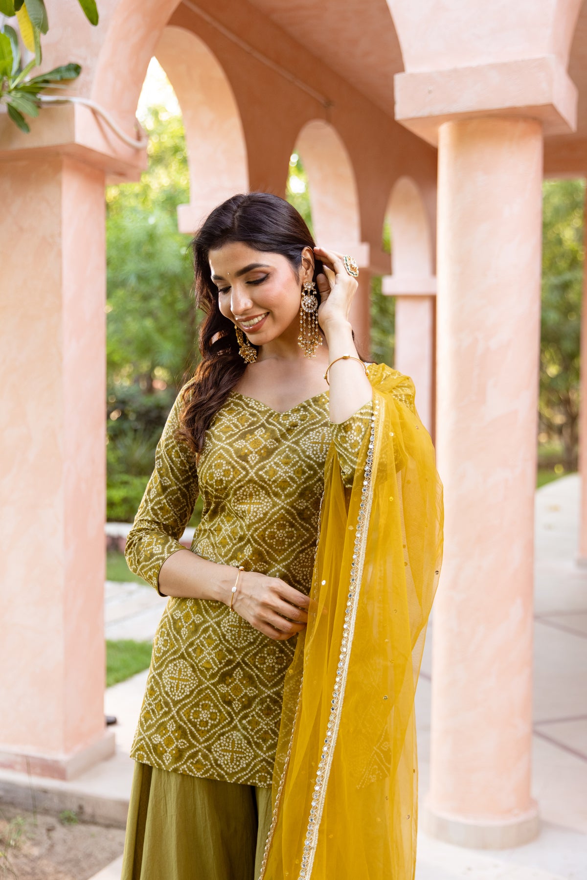 Kairi Sleeved - Printed Sharara Set (Green)