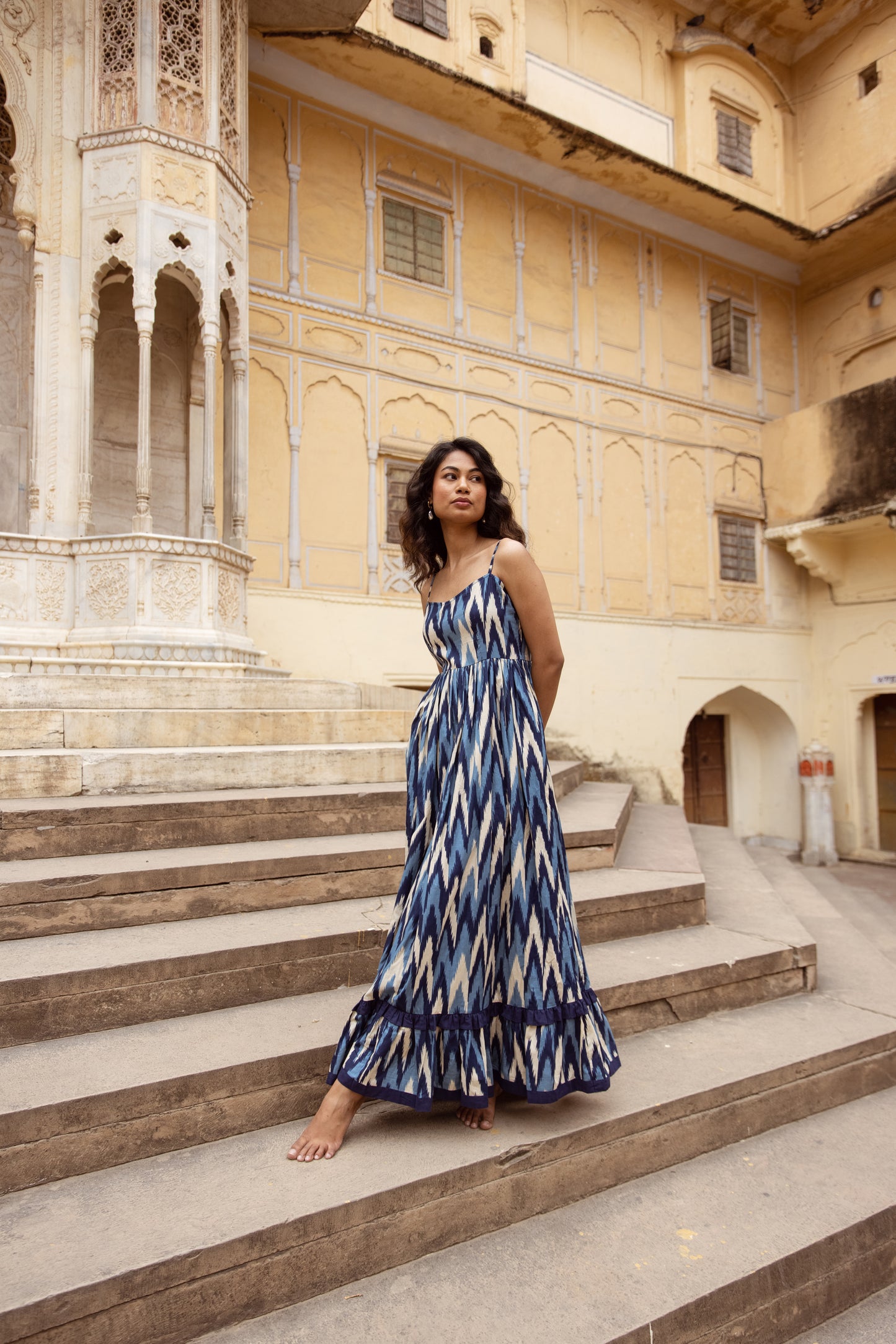 The Jaipur Zig Dress- Blue Thin Strap