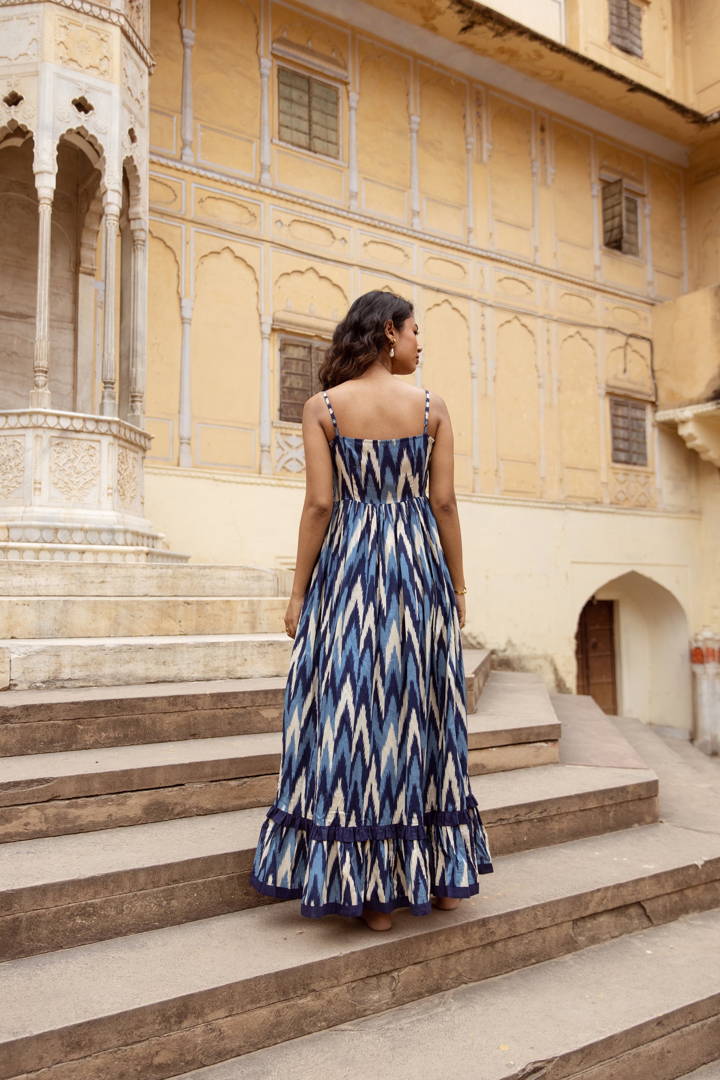 The Jaipur Zig Dress- Blue Thin Strap