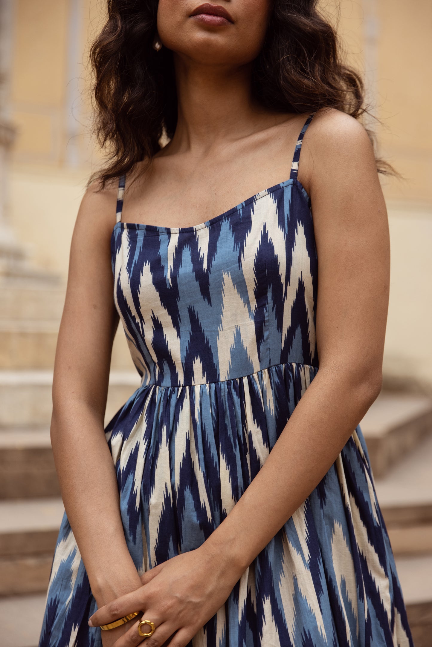 The Jaipur Zig Dress- Blue Thin Strap