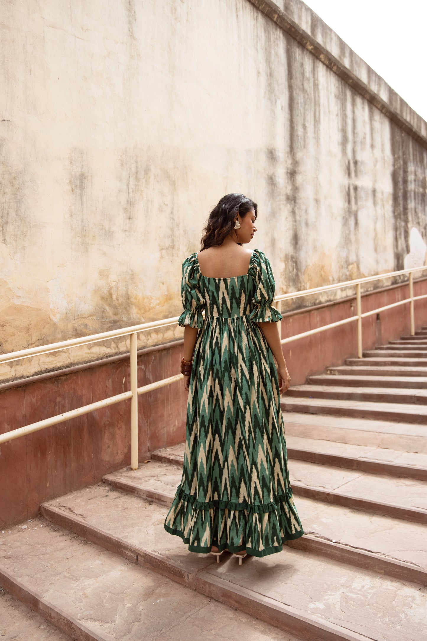 The Jaipur Zig Dress- Green Sleeved