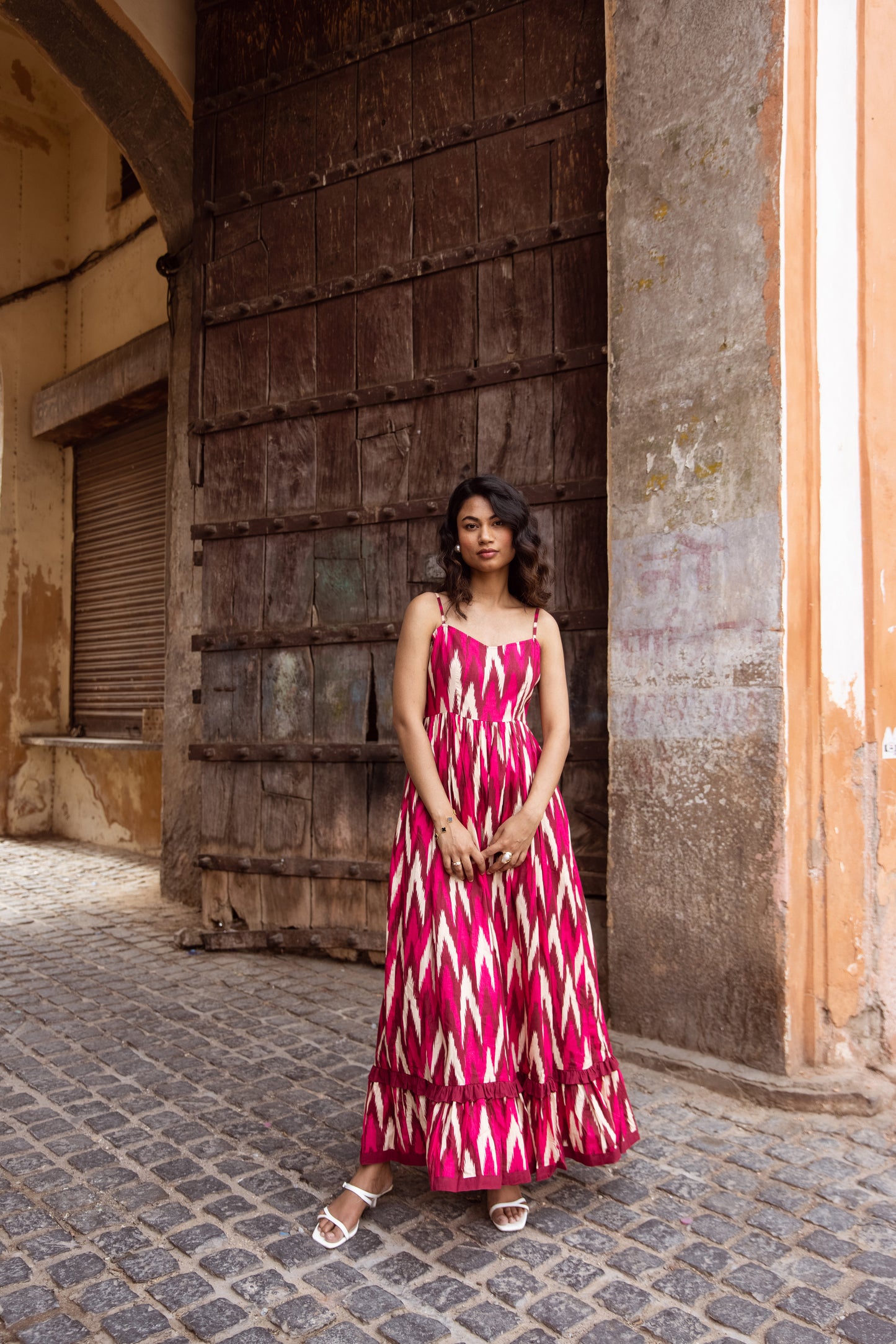 The Jaipur Zig Dress- Pink Thin Strap
